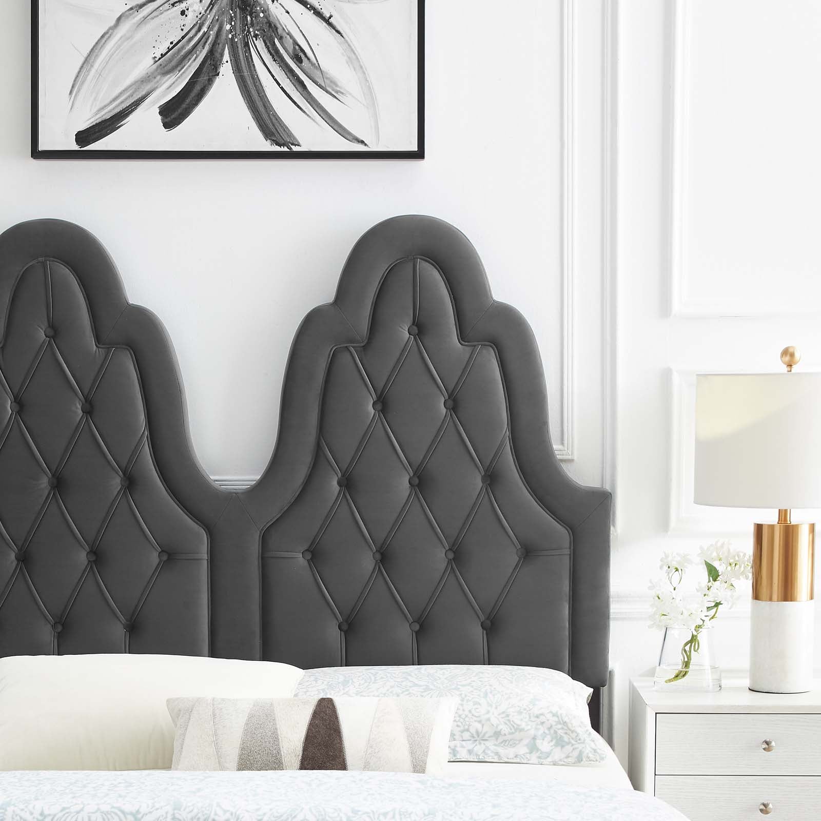 Augustine Tufted Performance Velvet Headboard - Queen Size Upholstered Bed Headboard for Bedroom Decor - Perfect for Master Bedroom, Guest Room & Apartment