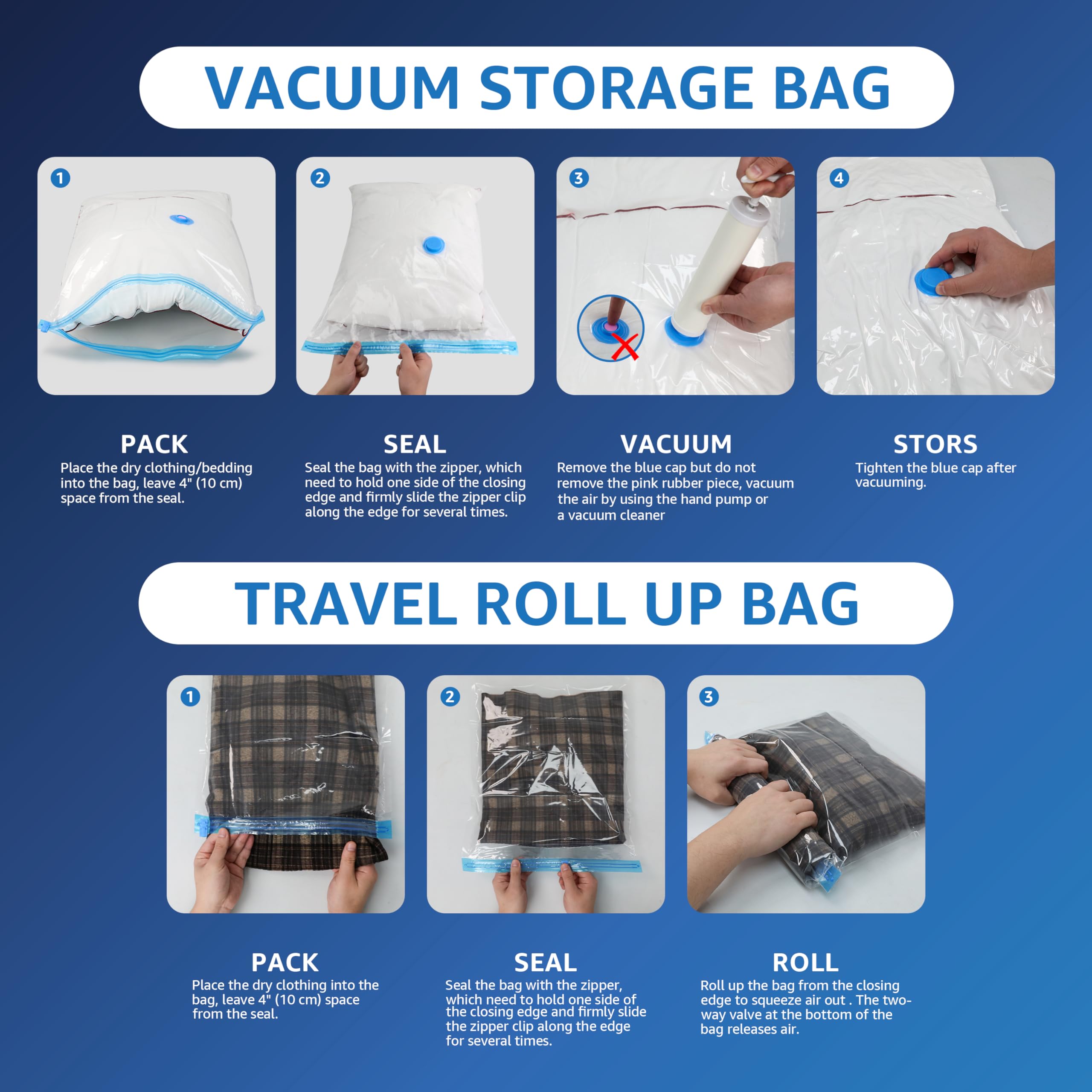 Simple Deluxe 32-Pack Vacuum Storage Bags (5 Jumbo/5 Large/6 Medium/6 Small/5 Roll M/5 Roll S) - Space Saver Bags with Hand Pump for Comforters, Blankets, Bedding, Pillows & Clothes - Perfect for Seasonal Storage, Travel & Home Organization