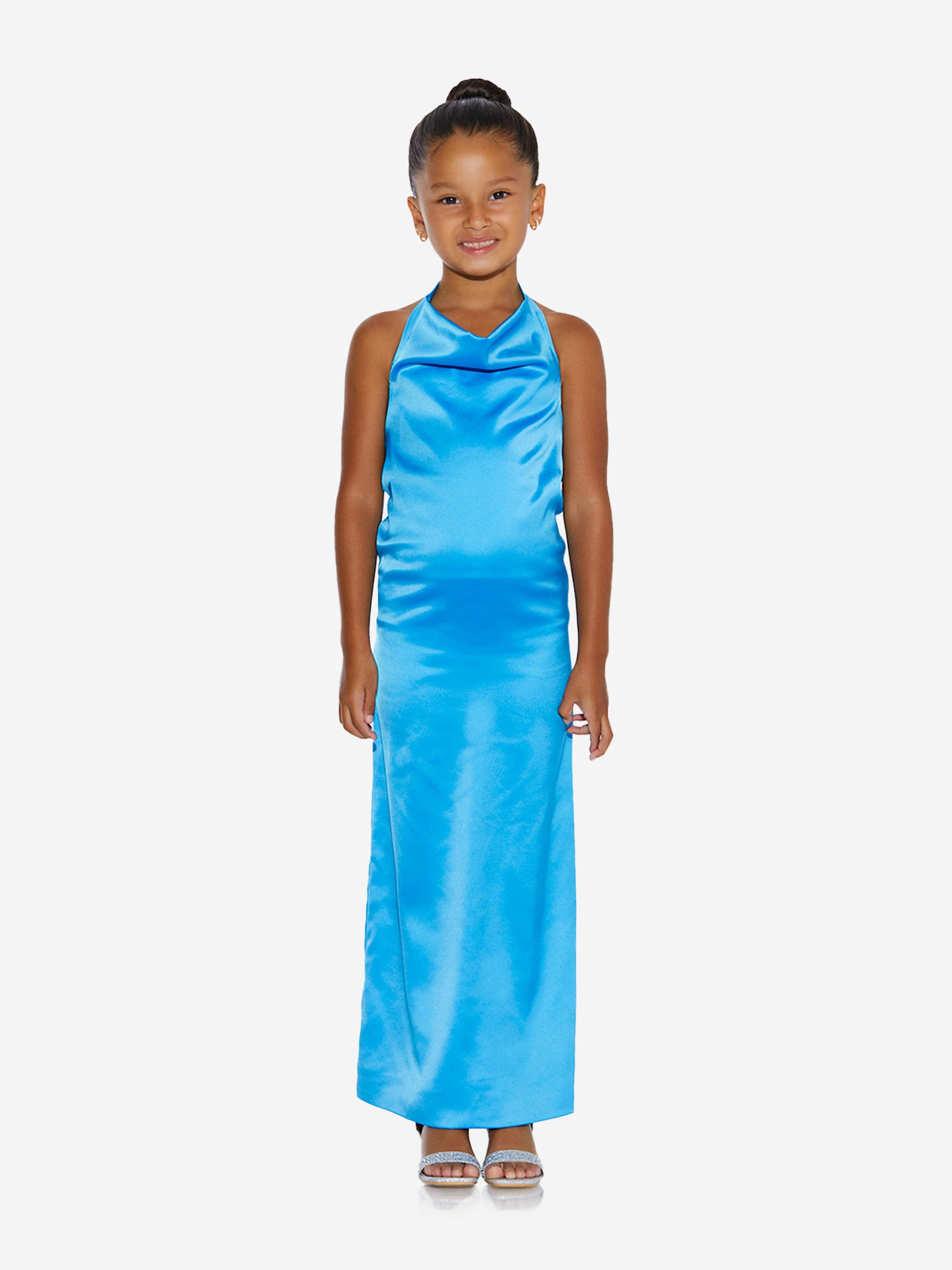 AY by AYLA Girls Backless Satin Maxi Dress in Blue - Elegant Formal Gown for Prom, Homecoming & Special Occasions