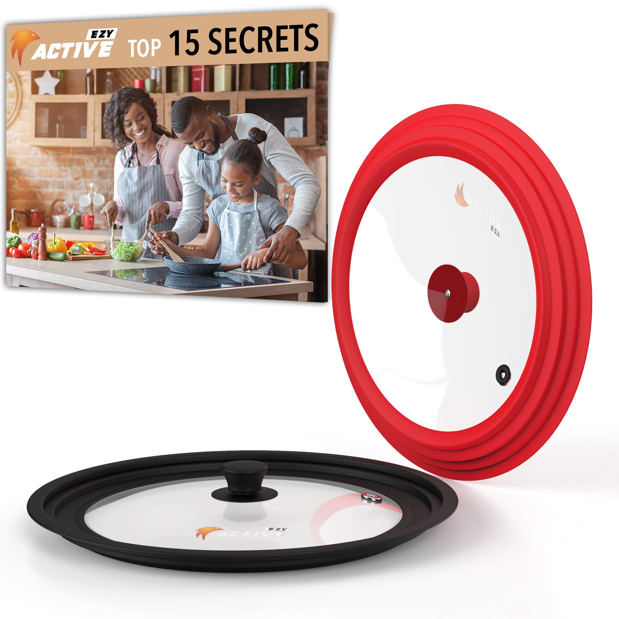 Universal Silicone Pot and Pan Lids [2-Pack] - Heat-Resistant, Flexible Covers for 7-12 Inch Cookware (Black & Red) - Perfect for Stovetop Cooking, Food Storage & Microwave Use