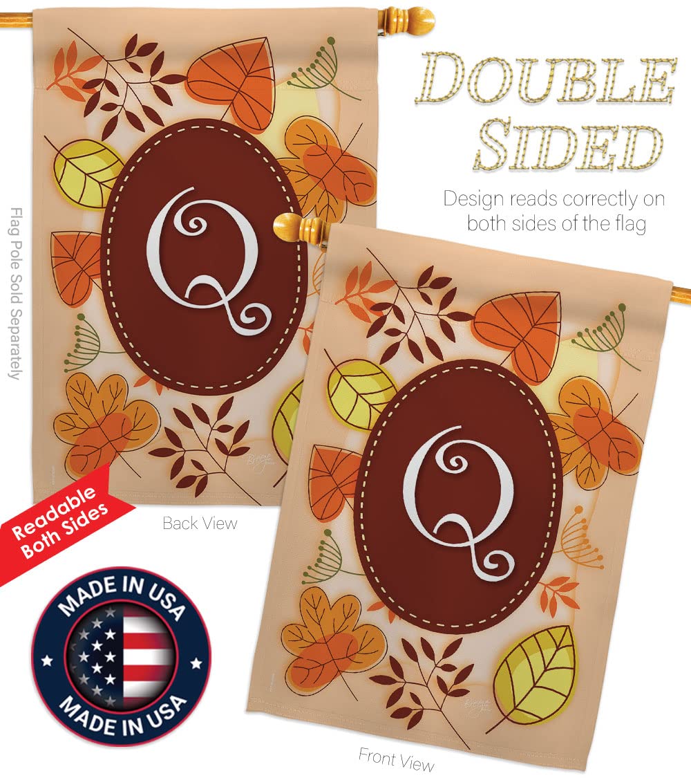 Autumn Q Initial Fall House Flag Set 28x40 - Harvest Decor for Porch & Yard