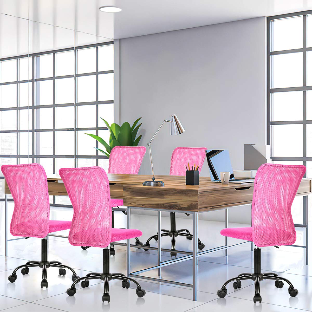 Ergonomic Mesh Office Chair - Adjustable Height Mid Back Computer Desk Chair with Swivel & Rolling Wheels, No Armrest Modern Task Chair for Home Office (Pink) - Perfect for Long Work Hours & Remote Workspaces