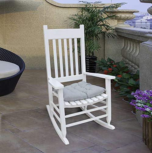 Solid Wood Rocking Chair - Comfortable Indoor & Outdoor Rocking Chair in White - Perfect for Porch, Patio, Nursery, or Living Room Relaxation