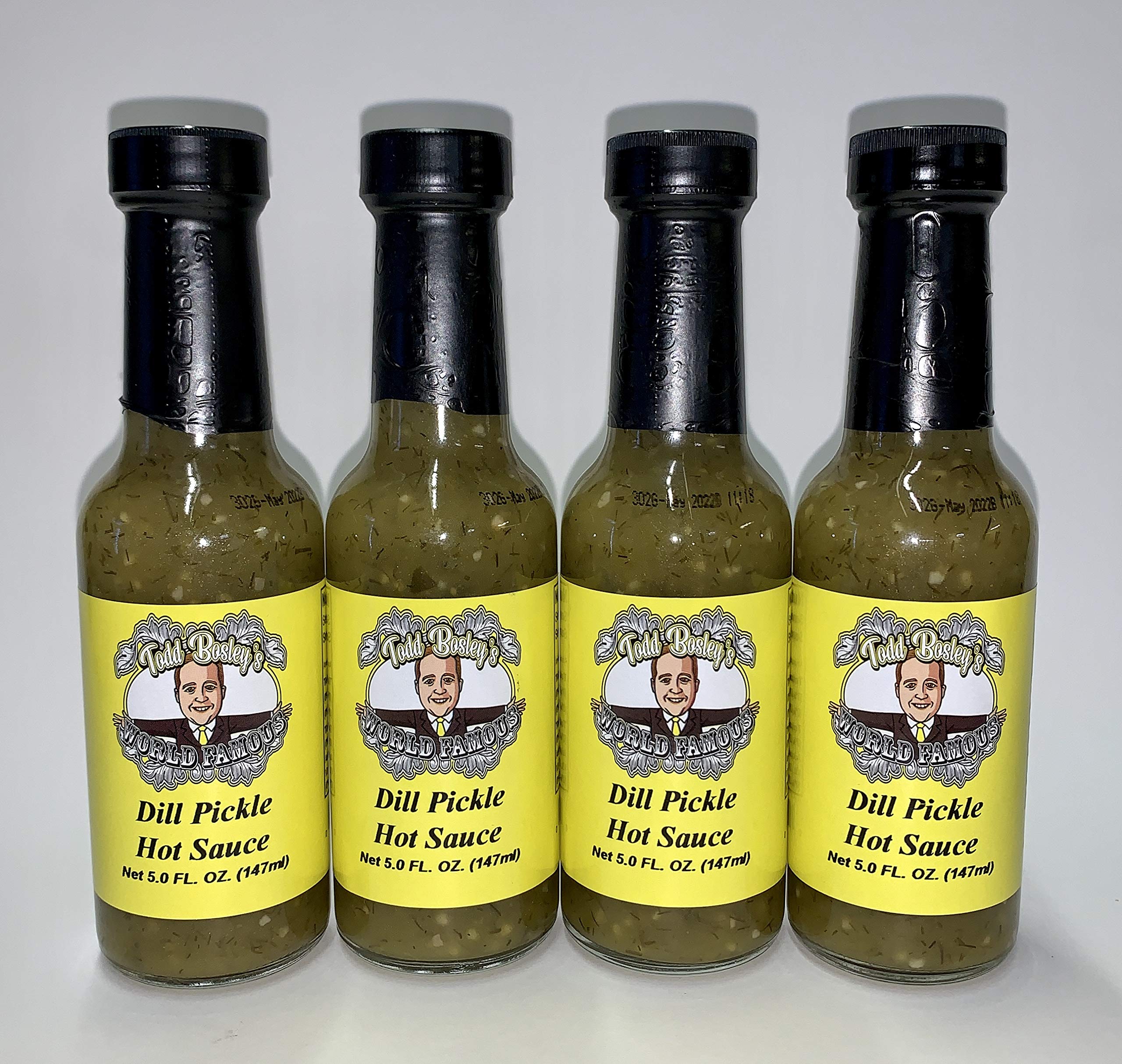 Todd Bosley's World Famous Dill Pickle Hot Sauce - 4 Pack Spicy Pickle Flavored Sauce for Burgers, Tacos, Wings & Snacks - Perfect for BBQ, Parties & Gifting