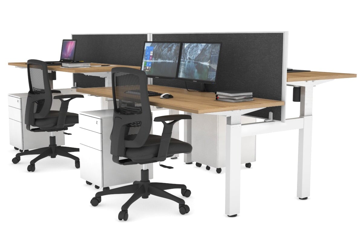 Adjustable Height 4-Person H Bench Workstation - White Frame [1400L x 700W] for Office, Classroom, or Collaborative Workspace