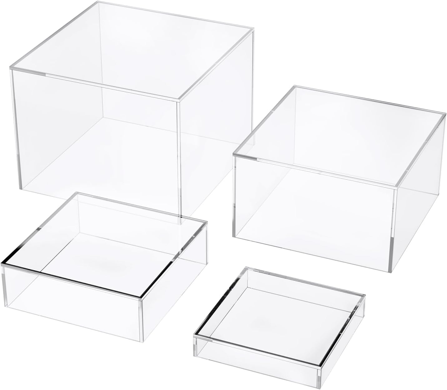 4-Piece Clear Acrylic Display Cubes with Hollow Bottoms - Stackable Buffet Risers for Jewelry, Cupcakes & Home Decor Organization