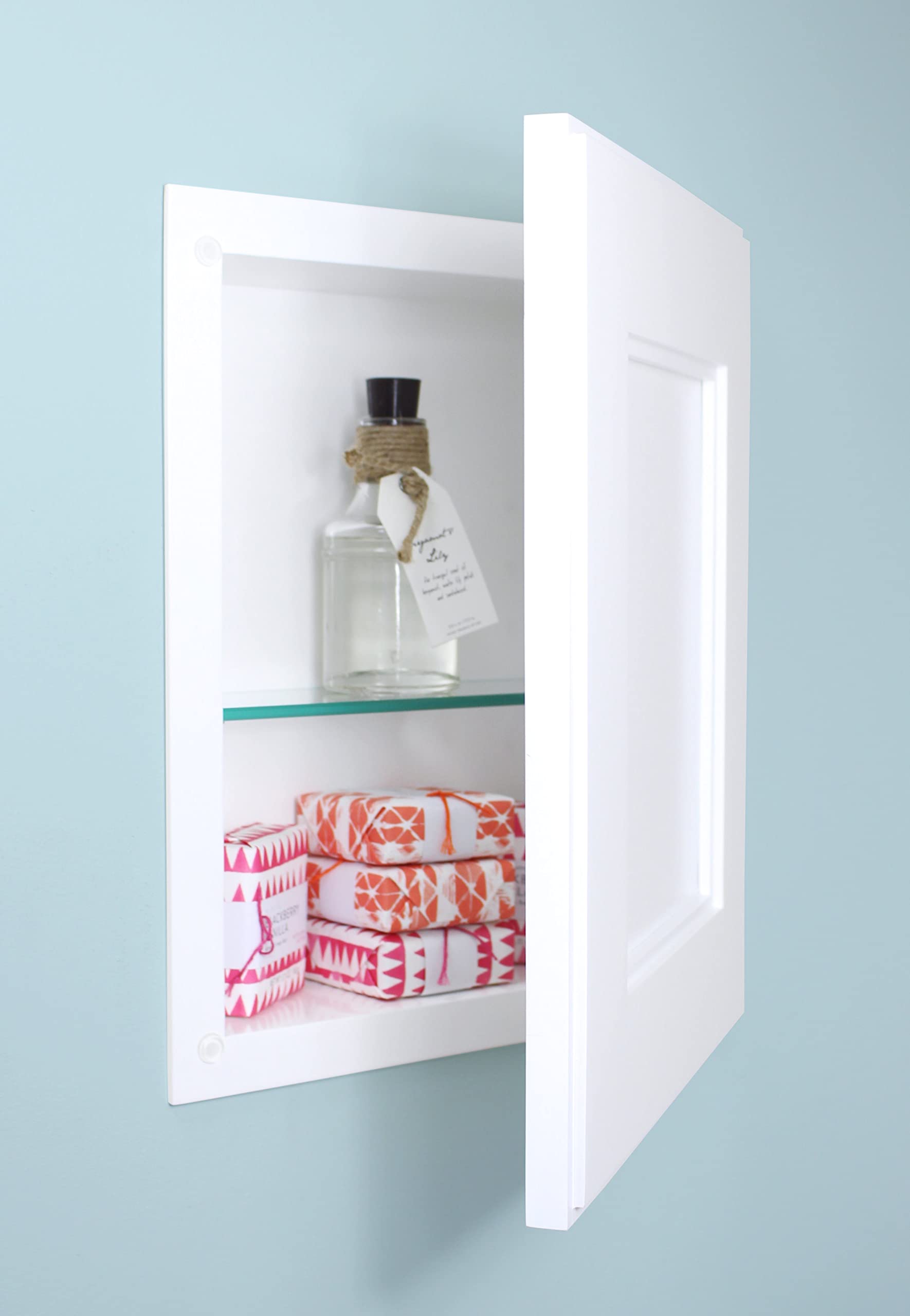 Fox Hollow Furnishings 11x14 Inch Recessed Medicine Cabinet - Solid Wood Bathroom Storage with Adjustable Shelves, White Concealed Picture Frame Design (No Mirror) - Made in USA - Perfect for Small Bathrooms, Powder Rooms & Vanity Storage