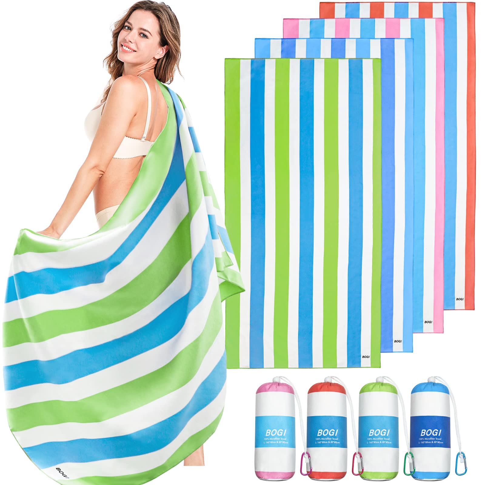 BOGI Quick Dry Microfiber Beach Towel Set - Lightweight, Absorbent & Sand Proof - Oversized Travel Towels for Swimming, Yoga, Gym (Size L & XL) - Perfect for Beach Vacations, Poolside Lounging & Outdoor Activities
