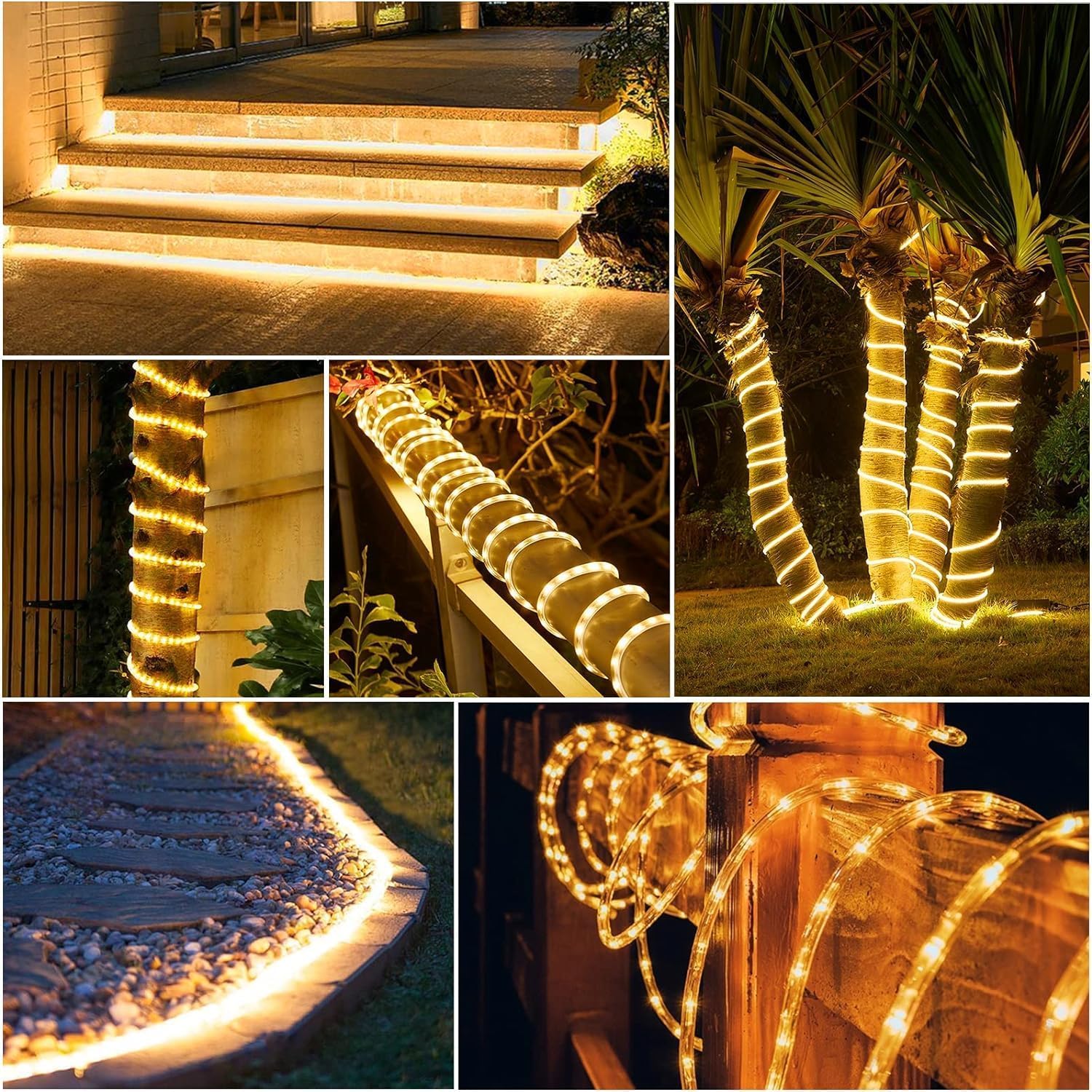 200 LED 66Ft Waterproof Connectable Rope Lights - Indoor/Outdoor Flexible Lighting for Patio, Pool, Bedroom, Living Room, Christmas Tree & Landscape Decor (Warm White) | Perfect for Parties, Weddings & Holiday Displays