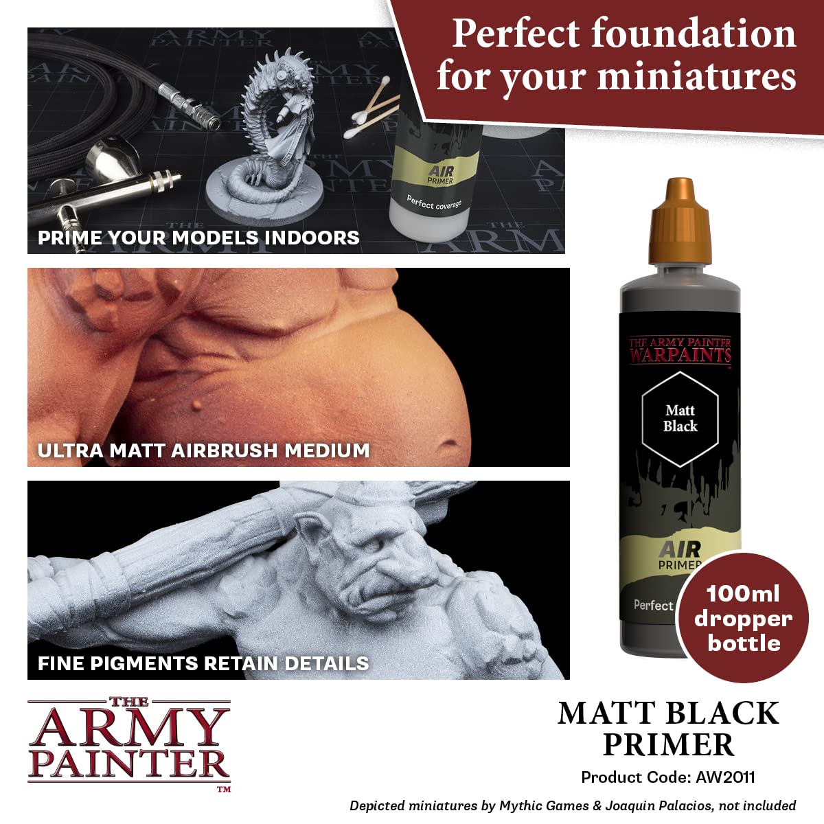 The Army Painter Warpaints Air Air Primer Matt Black 18ml - Acrylic Paint for Airbrush, Miniature Wargaming, Tabletop Models & Hobby Painting | Perfect for Warhammer, D&D & Scale Model Projects