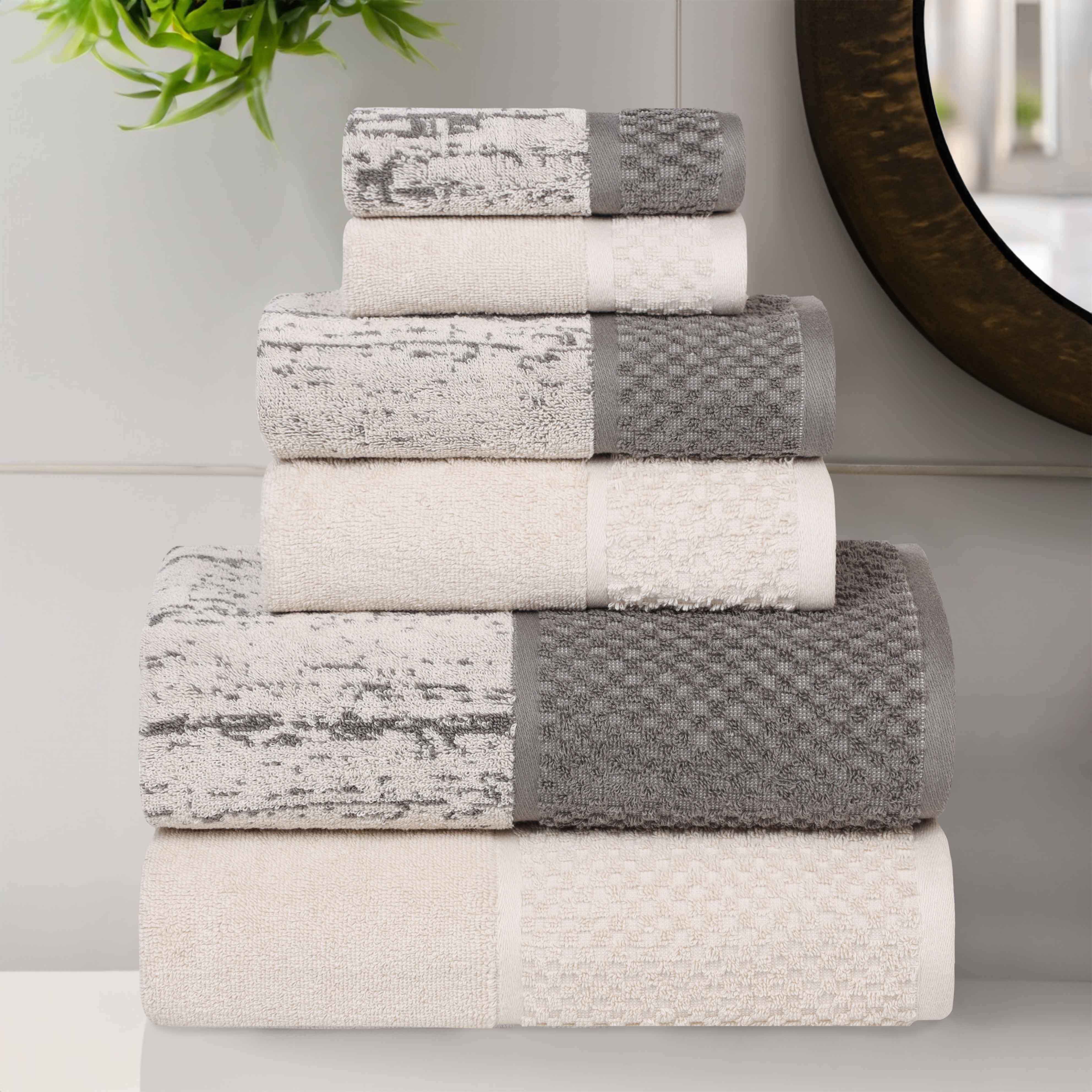 Premium 6-Piece Cotton Plush Jacquard Towel Set - Soft & Absorbent Bath Towels for Spa, Gym, and Luxury Home Use