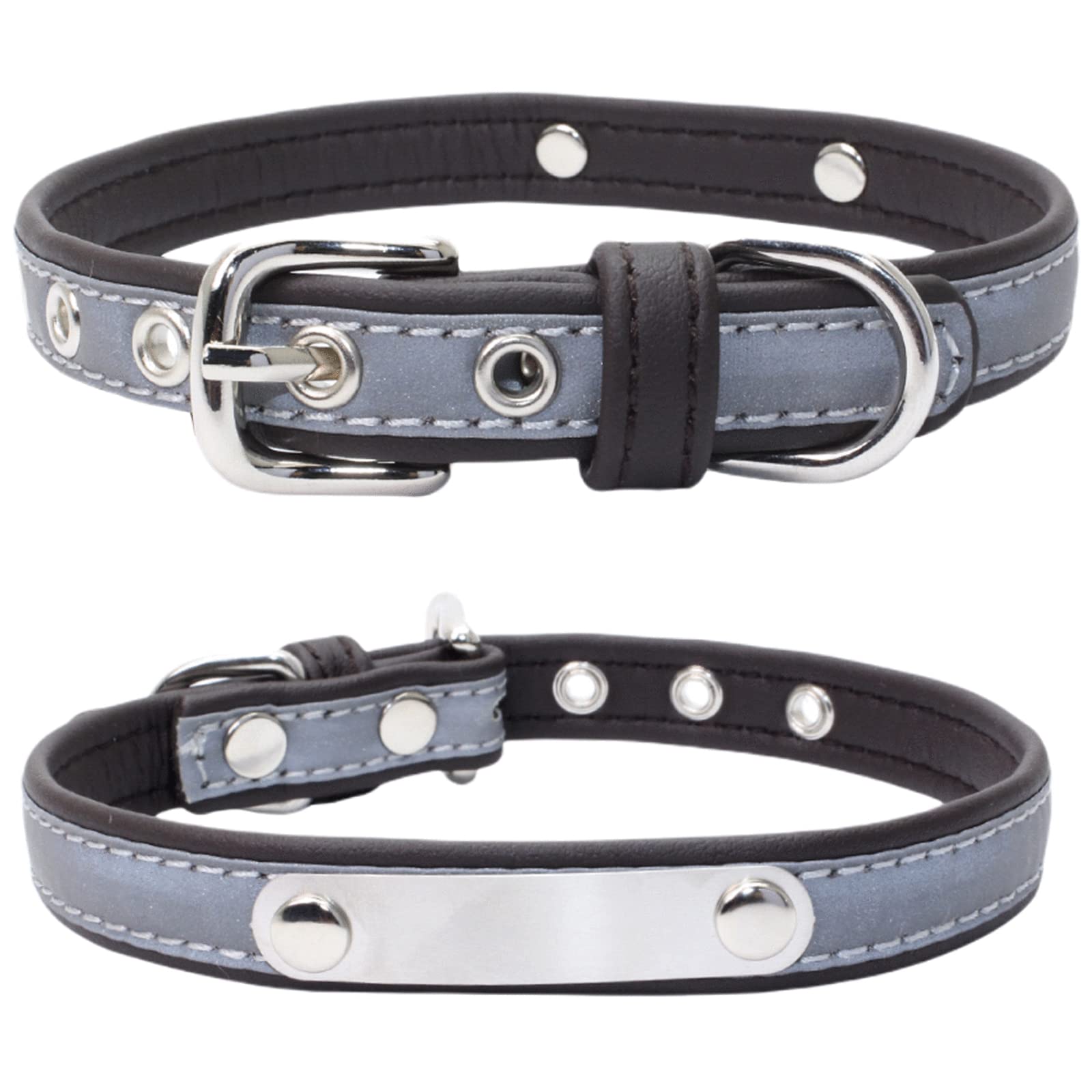 Custom Personalized Reflective Cat & Dog Collar with Engraved Name Plate - Adjustable Pet Collar for Puppy, Kitten, Small Medium Large Dogs & Cats - Perfect for Night Walks, Pet Safety & Identification