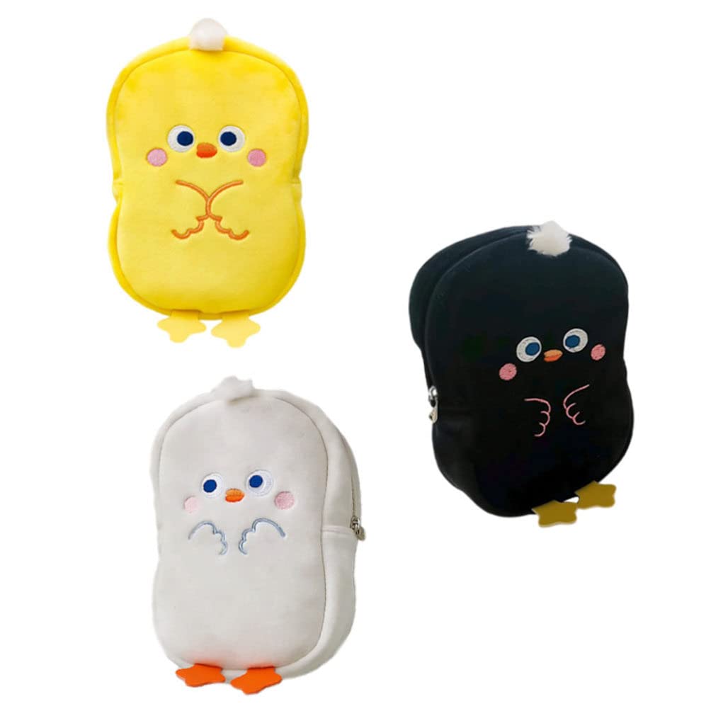 Healifty 3-Piece Cute Cartoon Plush Chick Pencil Case Set - Zippered Cosmetic & Stationery Organizer Pouch for School, Office, Travel (Assorted Colors) - Perfect for Makeup Storage, Pen Organization & Daily Essentials