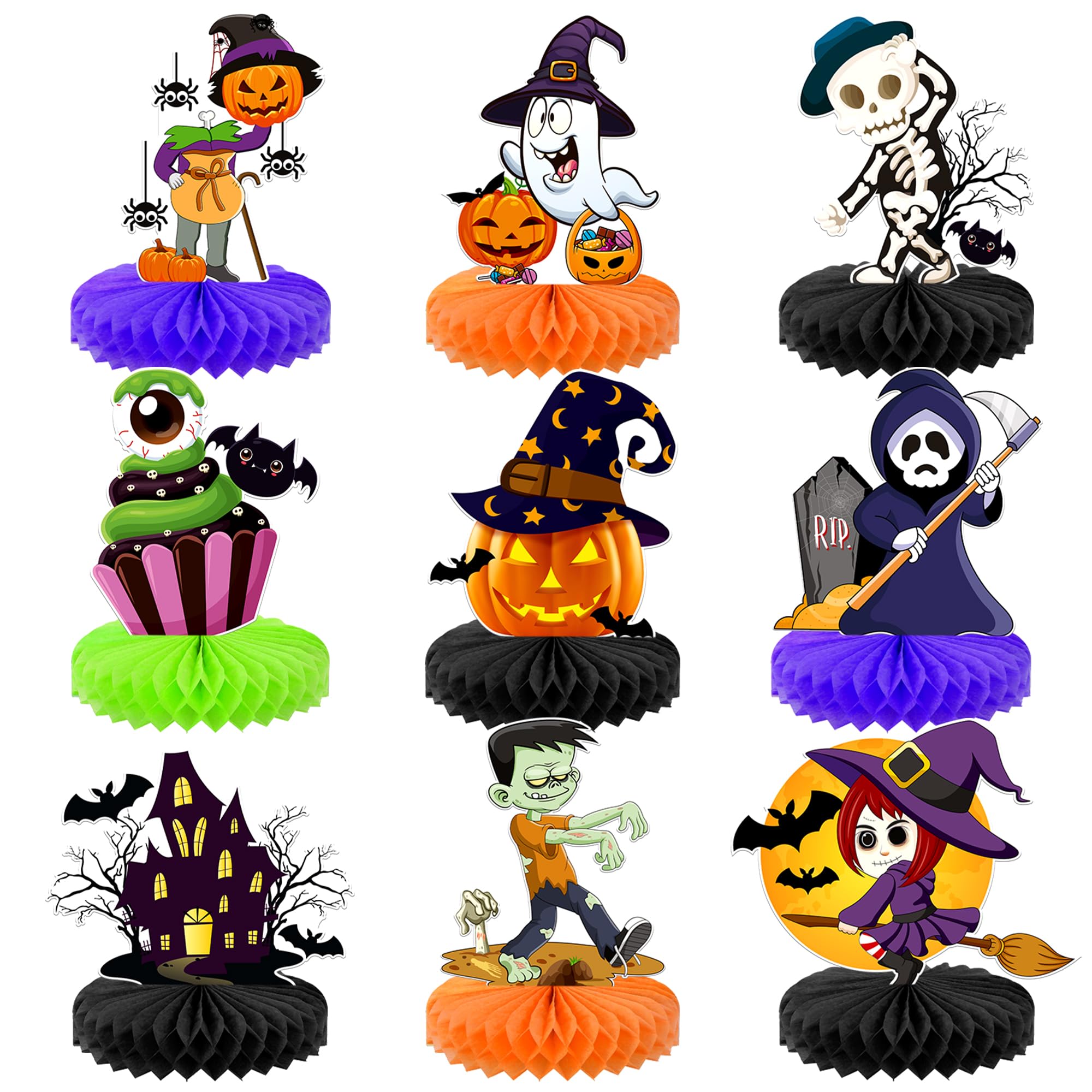 KatchOn Halloween Table Centerpieces - Pack of 9 Honeycomb Decorations for Kids Birthday & Halloween Parties | Spooky Party Table Decor for Home, Office, or Classroom Celebrations