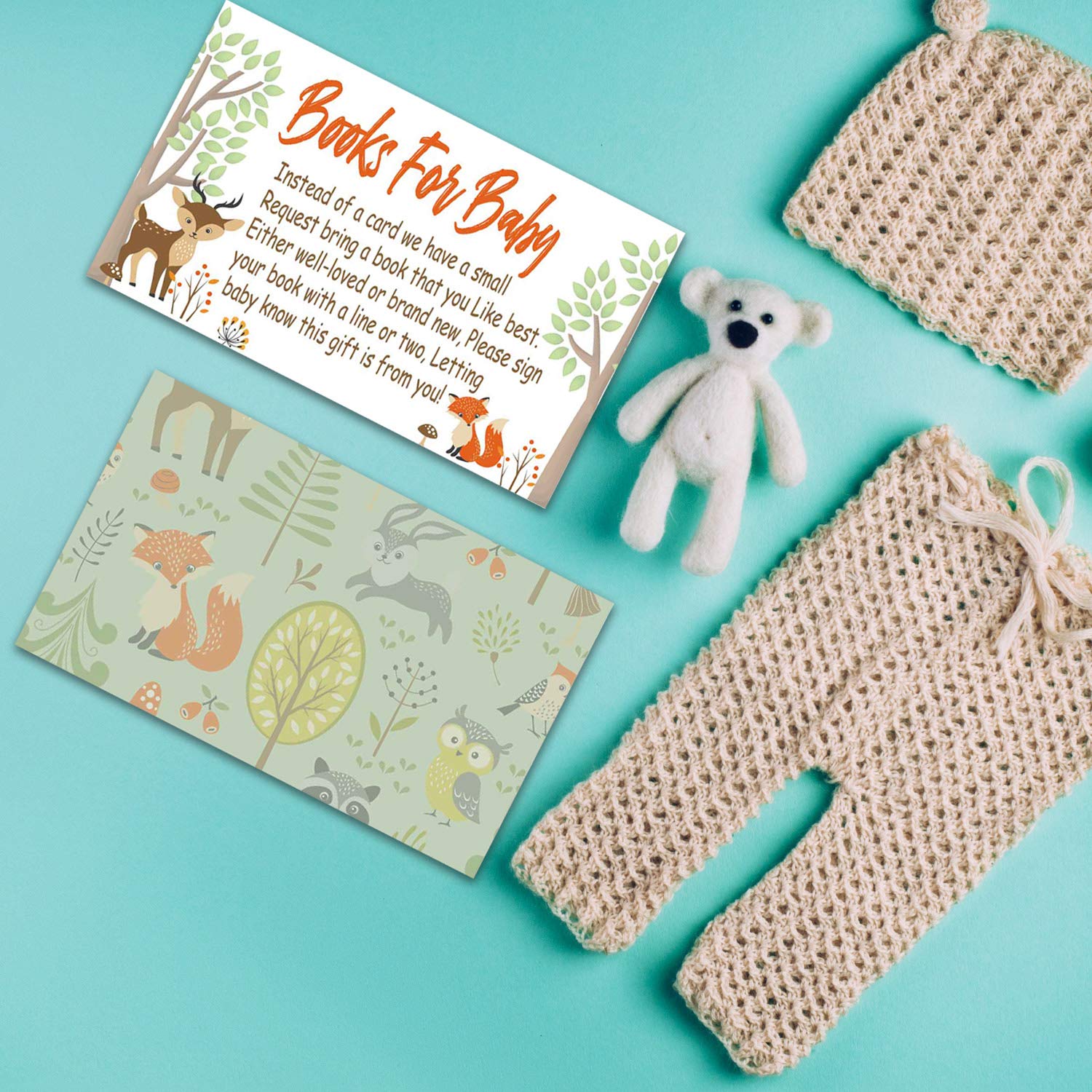 Woodland Creature Baby Shower Book Request Cards (50 Pack) - Perfect for Baby Shower Invitations, Gender Reveal Parties & Nursery Decor