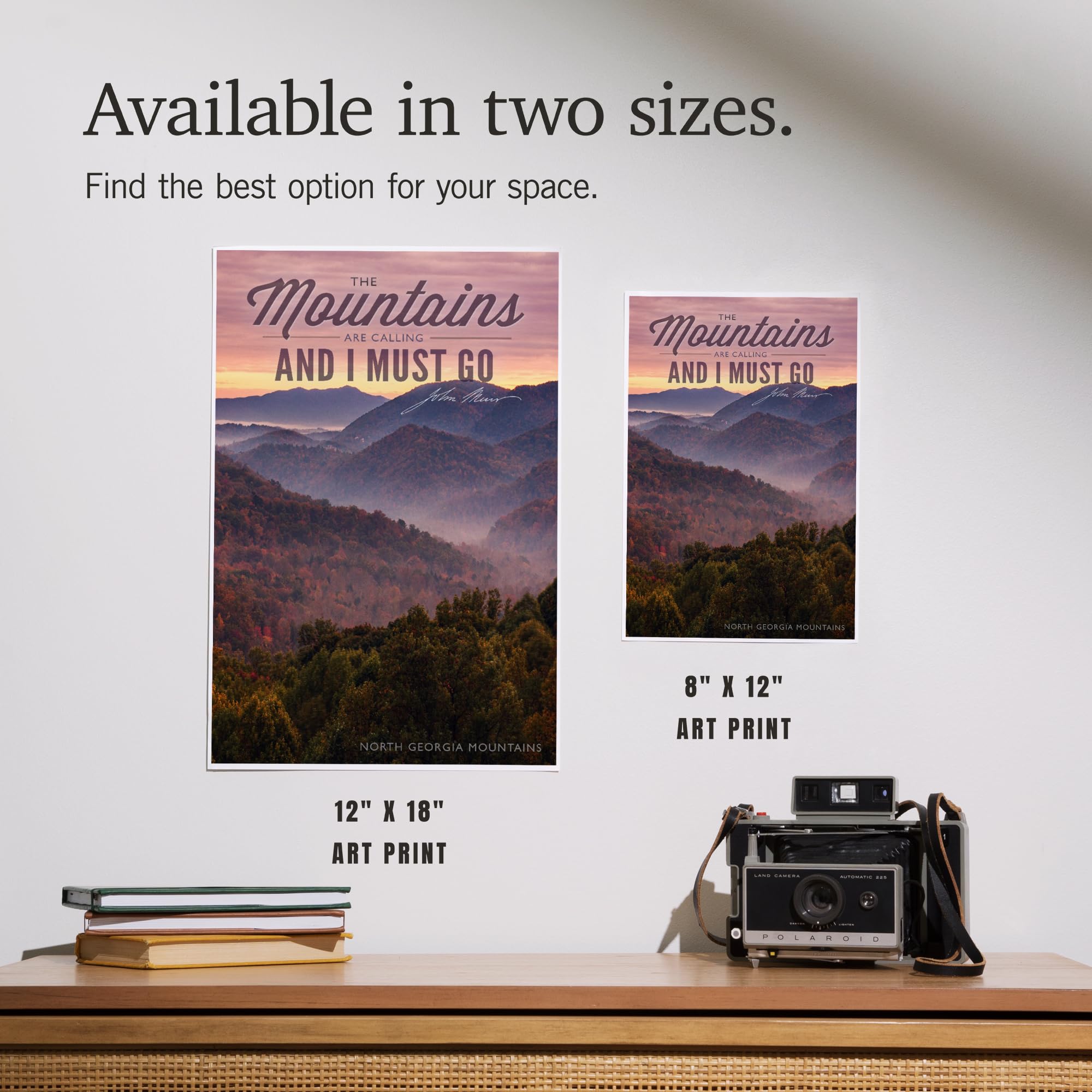 Lantern Press 12x18 Inch John Muir 'The Mountains Are Calling' Art Print - North Georgia Mountains Sunset Wall Decor for Living Room, Bedroom & Office