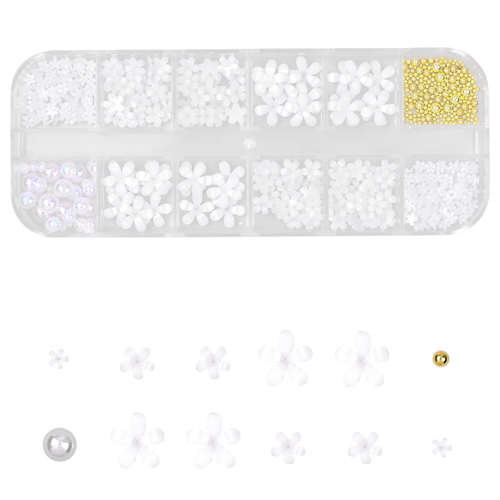 3D White Flower Bear Bow Nail Art Accessories - Cute Nail Decorations for Women & Girls - Sugar Glitter Nail Design for Parties, Weddings & Special Occasions (One Size)