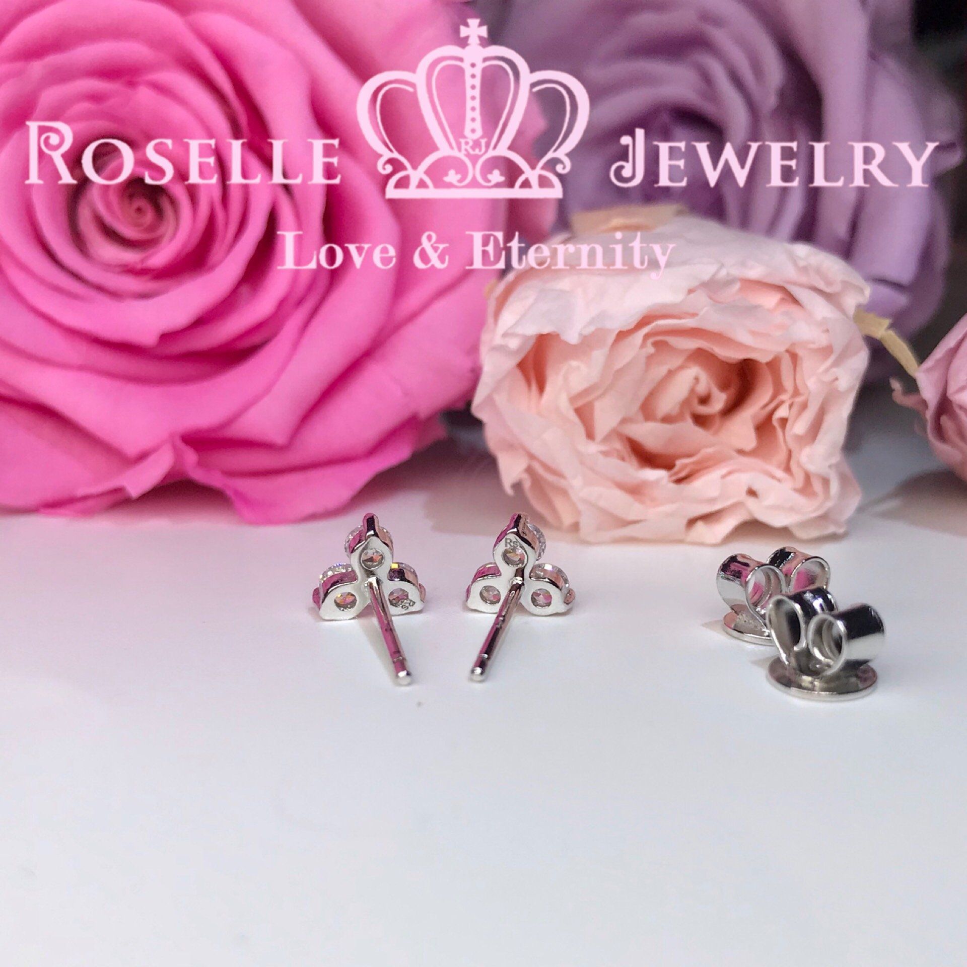 Three Stone Diamond Stud Earrings 14K White Gold - Dainty Elegant Earrings for Women - Perfect for Weddings, Anniversaries & Special Occasions