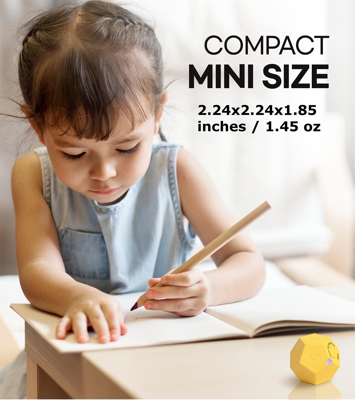 Rechargeable Cube Pomodoro Timer - Cute Small Timer for Kids, Classroom, Kitchen Cooking, Workout & Study Countdown - Time Management Tool for Focus & Productivity (Honey Yellow) - Perfect for Home Office, School & Yoga Studio