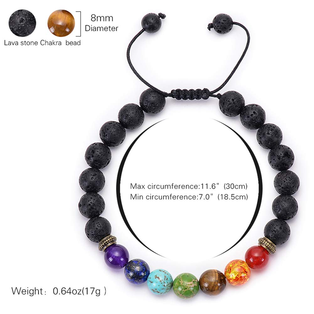 GelConnie 7 Chakra Lava Rock Bracelet - 8mm Natural Stone Healing Beads for Stress Relief, Anxiety & Yoga | Essential Oil Diffuser Aromatherapy Jewelry - Perfect for Meditation, Spiritual Healing & Daily Wear