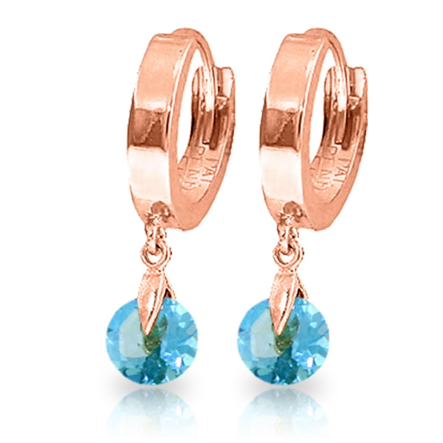 2 Carat 14k Solid Rose Gold Hoop Earrings with Natural Blue Topaz - Elegant Dangle Earrings for Women, Perfect for Weddings, Parties & Everyday Wear