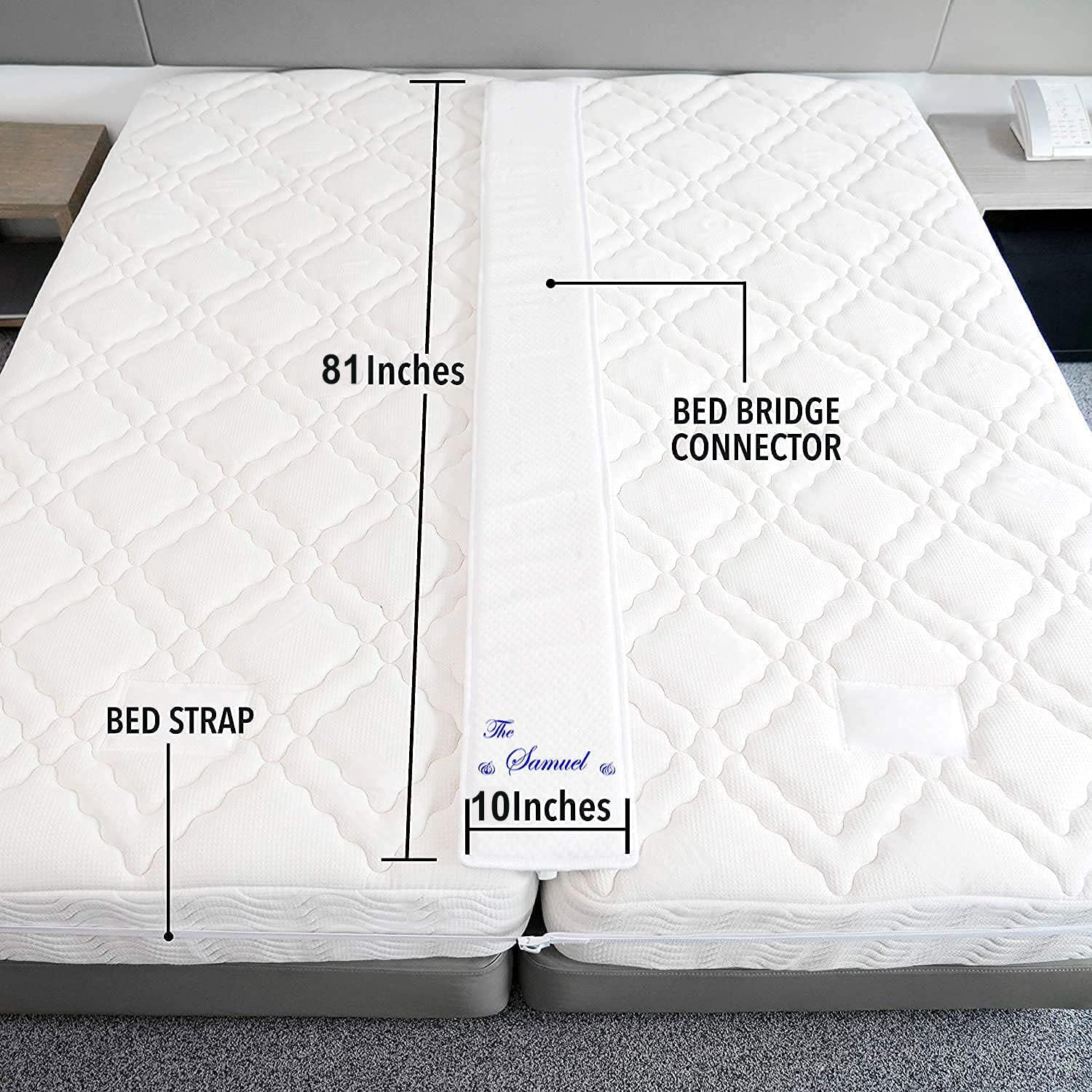 **XL Pink Samuel Bed Bridge - Twin to King Size Connector Kit with 4 Sheet Straps & Clips | 10-Inch Wide Bed Gap Filler | California XL Mattress Topper & Guest Accessories | Twin Size Mattress Cover | Perfect for Guest Beds, Dorm Rooms & Home Comfort**