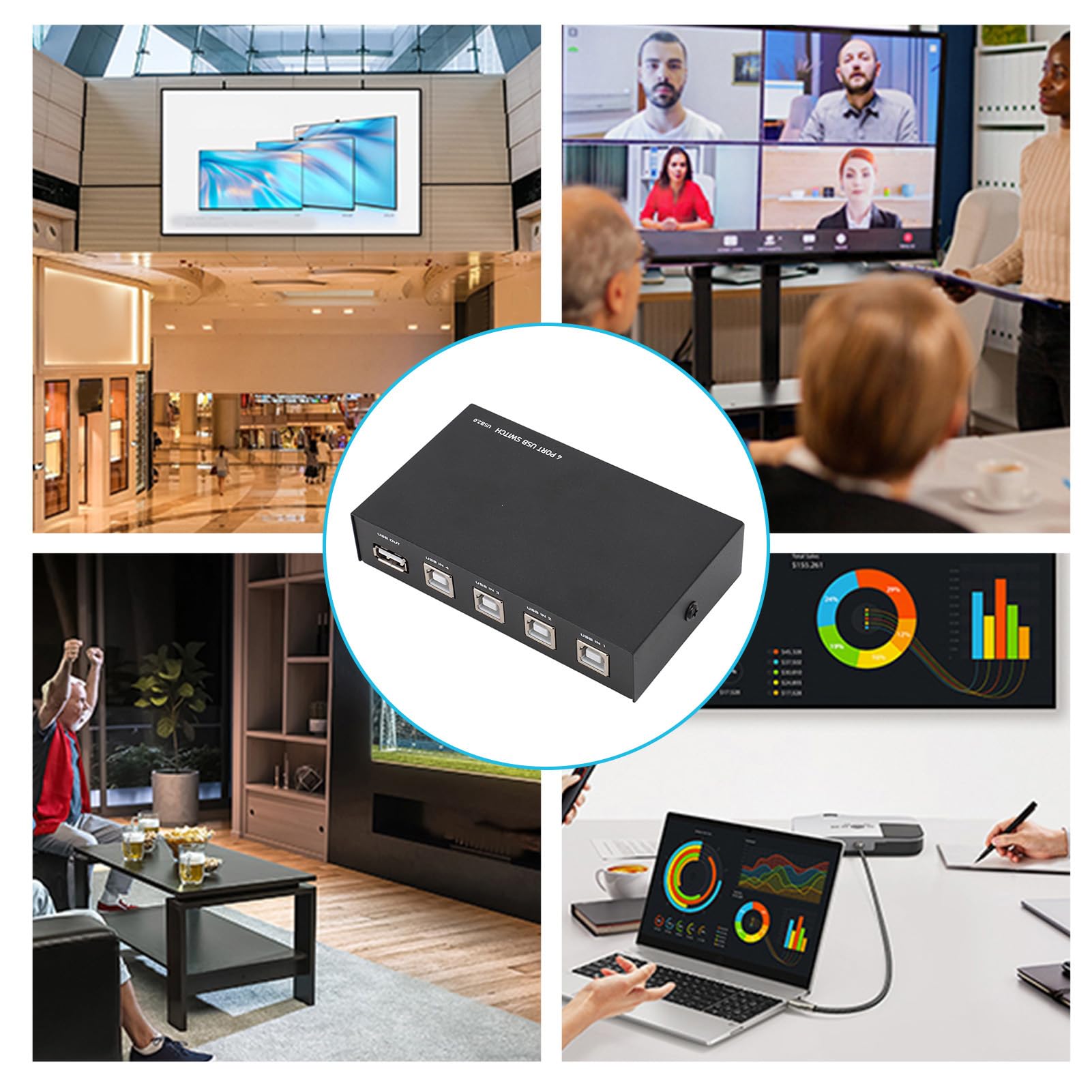 4-Port USB 2.0 Switch Hub for Printer, Scanner, Camera - GOWENIC