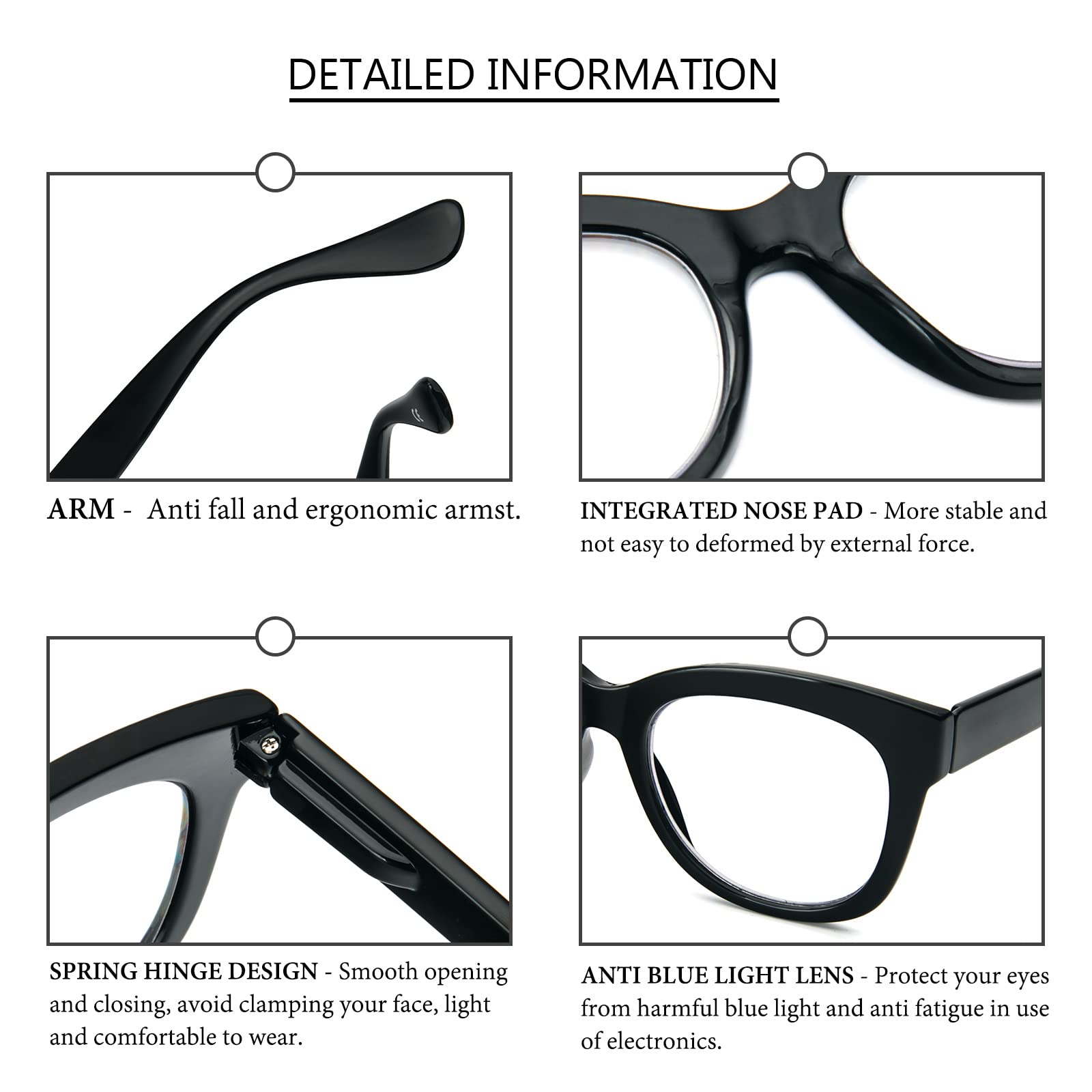 PRTCSLWD Oversized Reading Glasses for Women - 4 Pack Retro Blue Light Blocking Computer Glasses with Spring Hinge | Perfect for Office Work, Screen Time & Reading Books