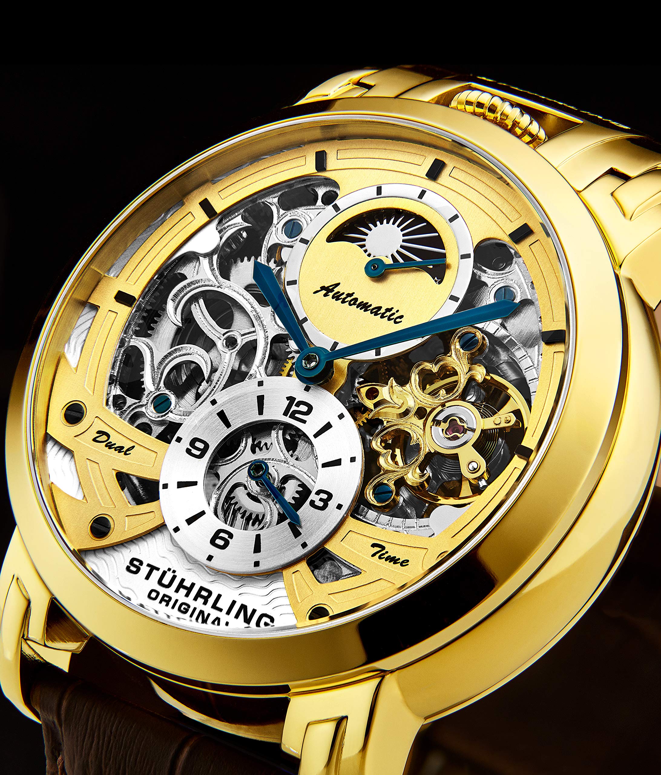 Stuhrling Original Men's Automatic Skeleton Watch - Luxury Leather Dress Watch with Stainless Steel Case - Self-Winding Mechanical Analog Watch for Men | Perfect for Business, Formal Events & Everyday Wear
