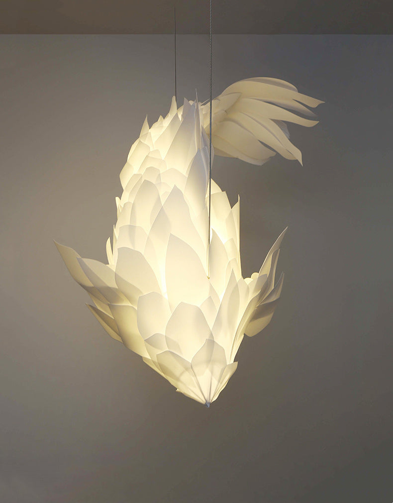 Elegant White Fish Shaped Chandelier - Modern Ceiling Light Fixture for Dining Room, Bedroom & Living Room Decoration | Perfect for Coastal, Nautical or Underwater Theme Home Decor