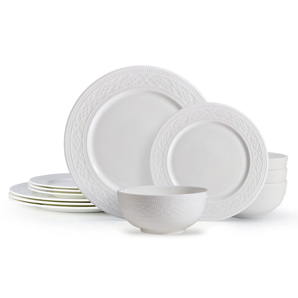 Haven 12-Piece Dinnerware Set - Porcelain Dinner Plates, Bowls & Mugs for 4 People - Elegant Tableware for Family Dinners, Parties & Restaurant-Style Dining
