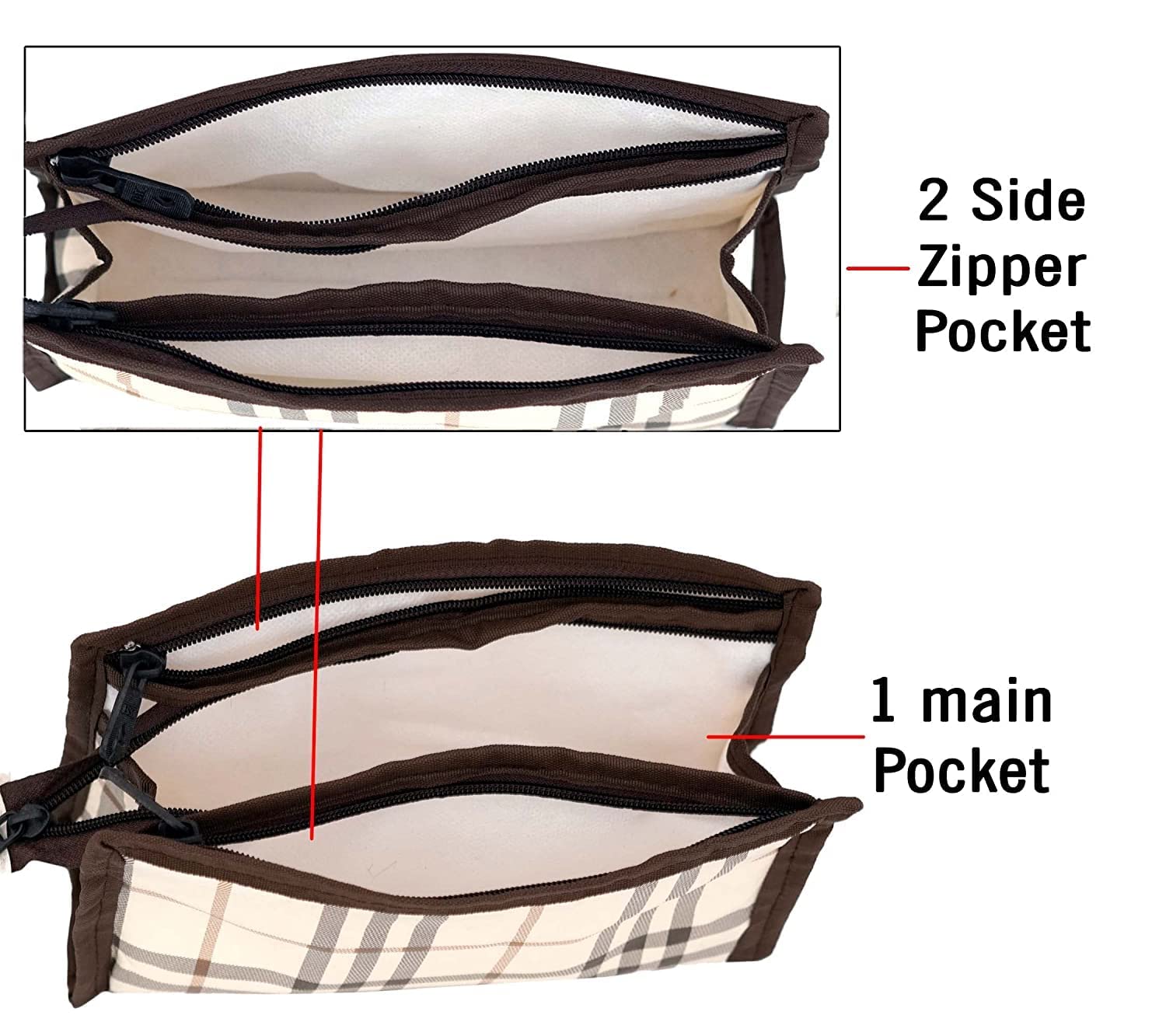 Flywind Synthetic Travel Makeup Organizer Bag - Extra Large Cosmetic Case with 3 Pouch Set (Brown & White) | Perfect for Travel, Home Storage & Grooming Essentials Organization