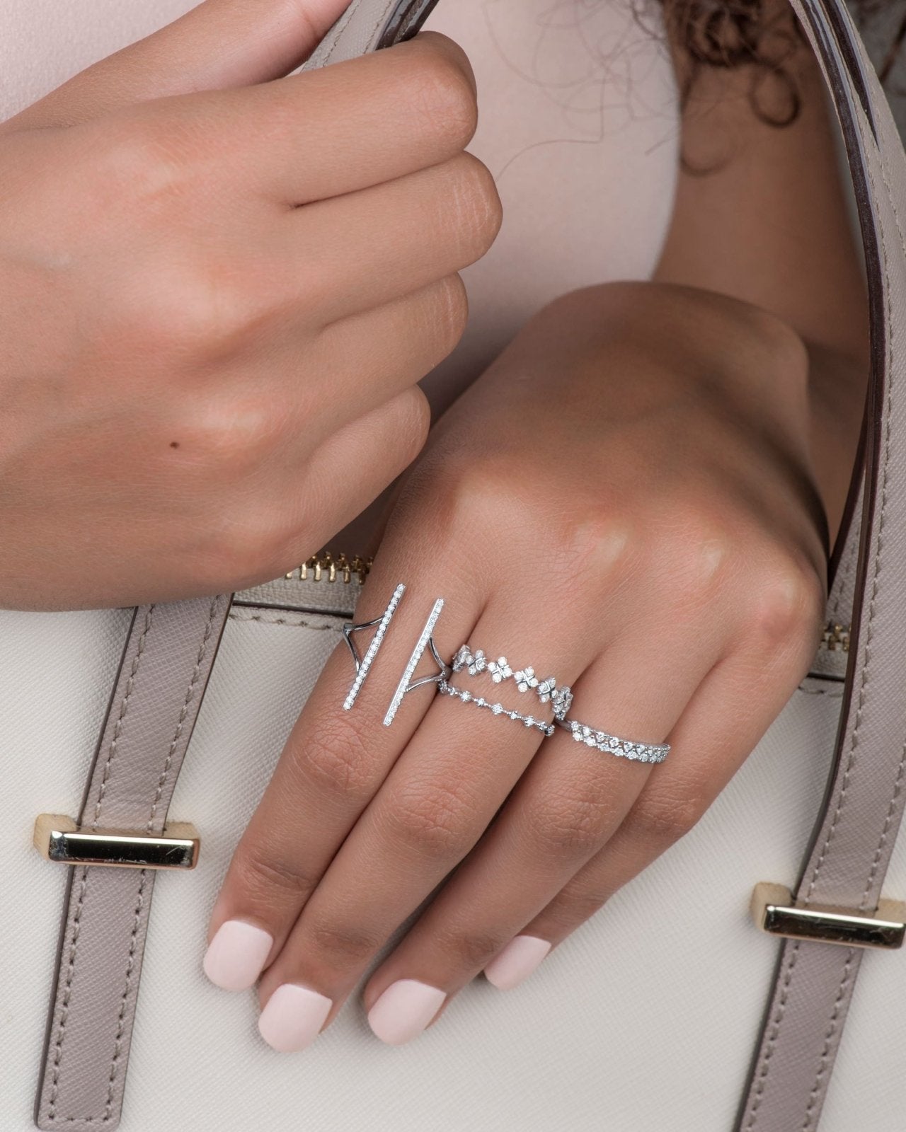 14k White Gold Diamond Double Bar Wrap Around Cocktail Ring for Women - Elegant Party, Wedding & Evening Wear Jewelry
