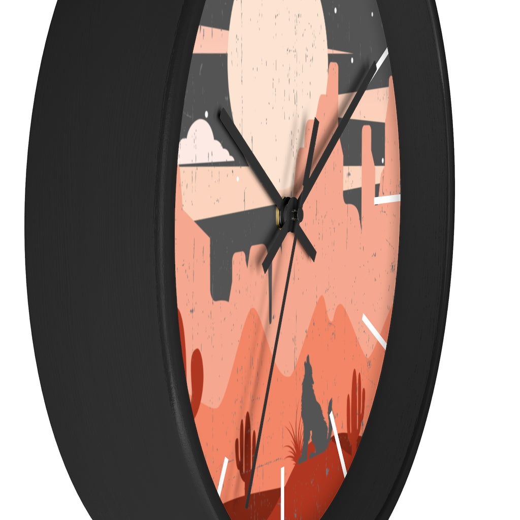Pastel Howling Wolf Desert Wall Clock - Unique Southwestern Decor for Living Room, Bedroom, or Office - Perfect for Home & Cabin Decor