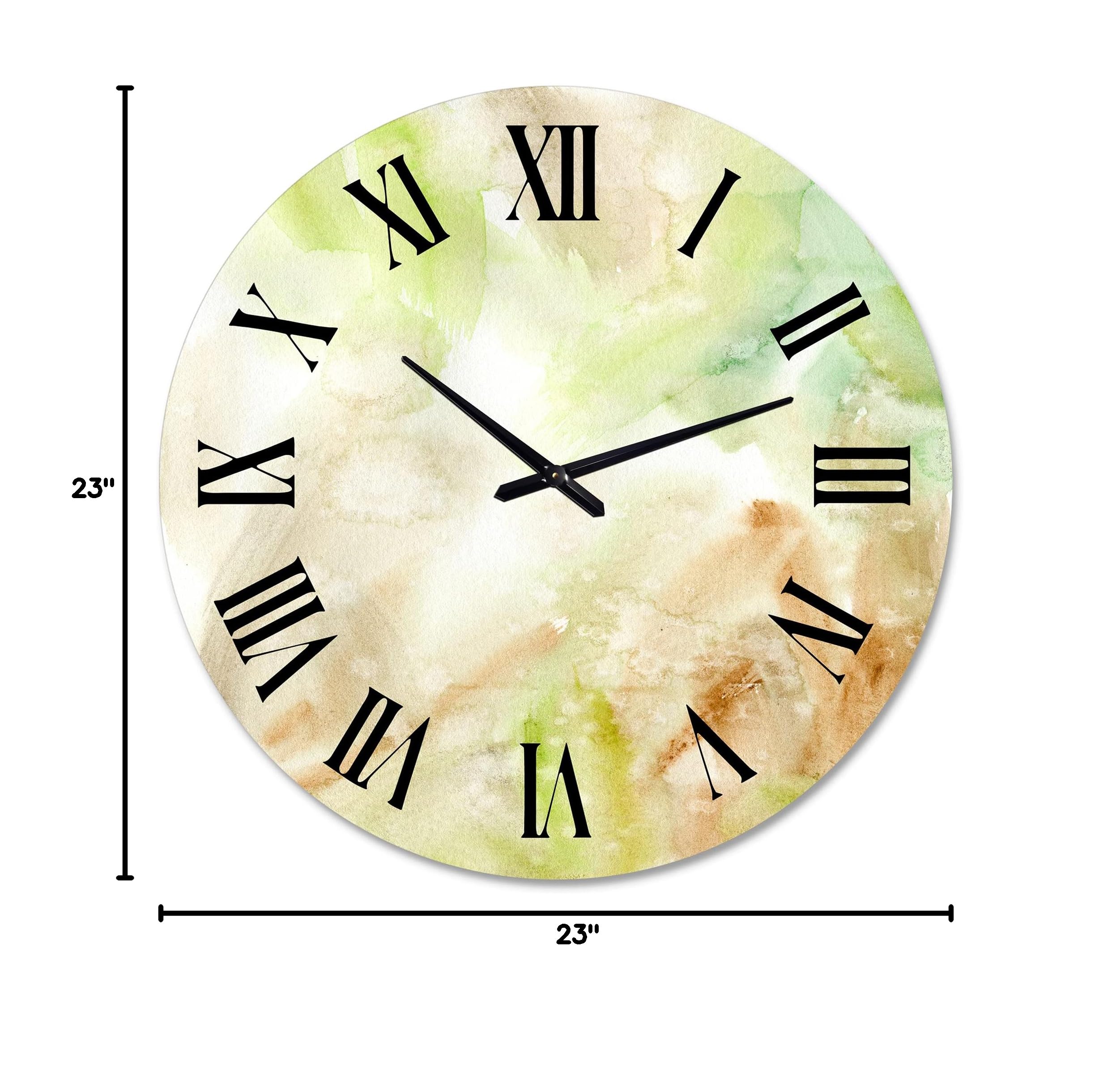 DesignQ Modern Abstract Wall Clock - Pastel Green, Brown & Beige Fractal Design - Large Decorative Clock for Living Room, Bedroom, Office | Home & Office Decor