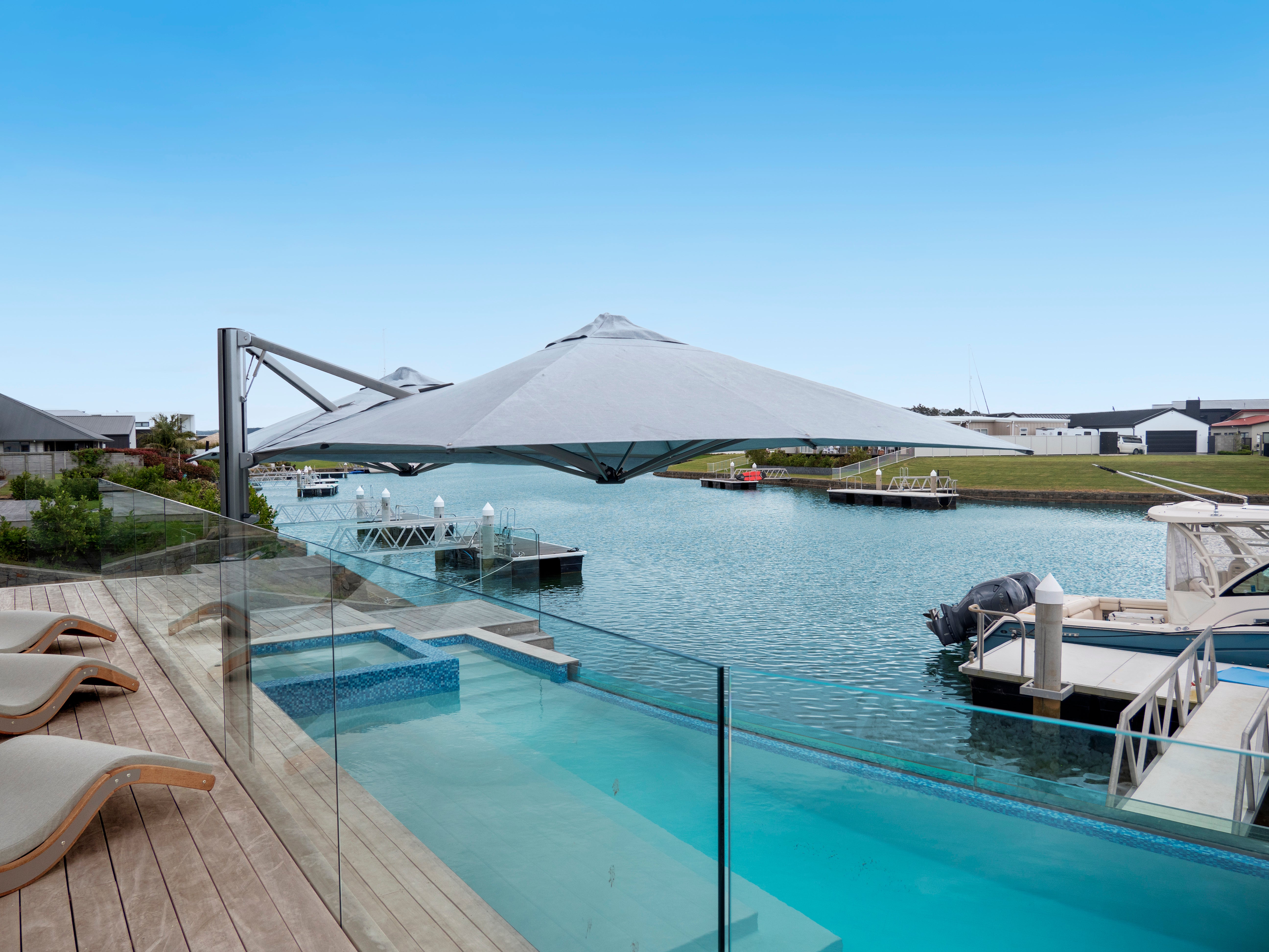 Shadowspec Unity™ Quattro 4 Large Square Umbrellas for Outdoor Patio, Garden, Poolside, and Beach - Durable Sun Shade Canopy for Commercial & Residential Use