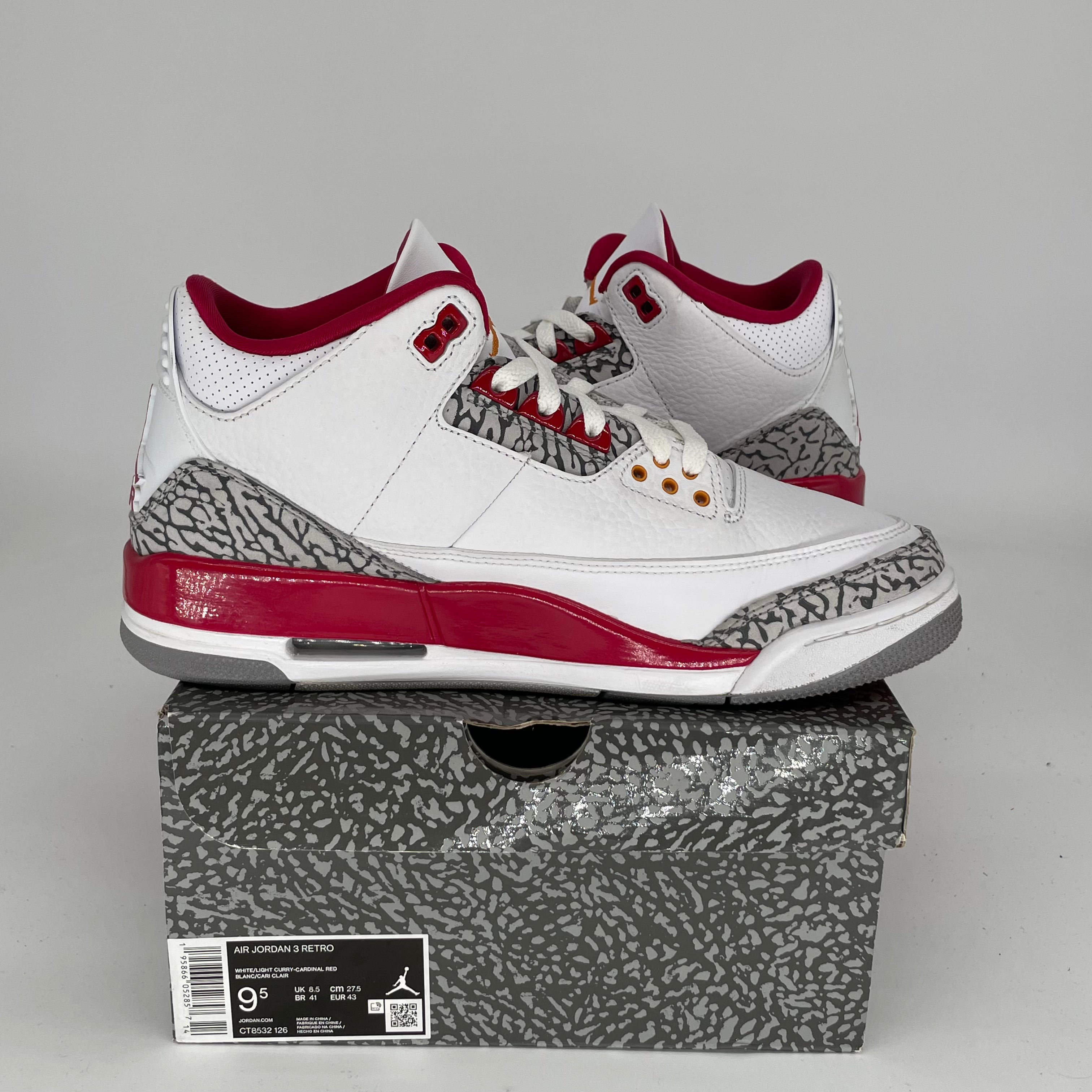 AIR JORDAN 3 CARDINAL Red Sneakers Men's Size 9.5 (CT8532-126) - Retro Basketball Shoes for Streetwear & Casual Outfits