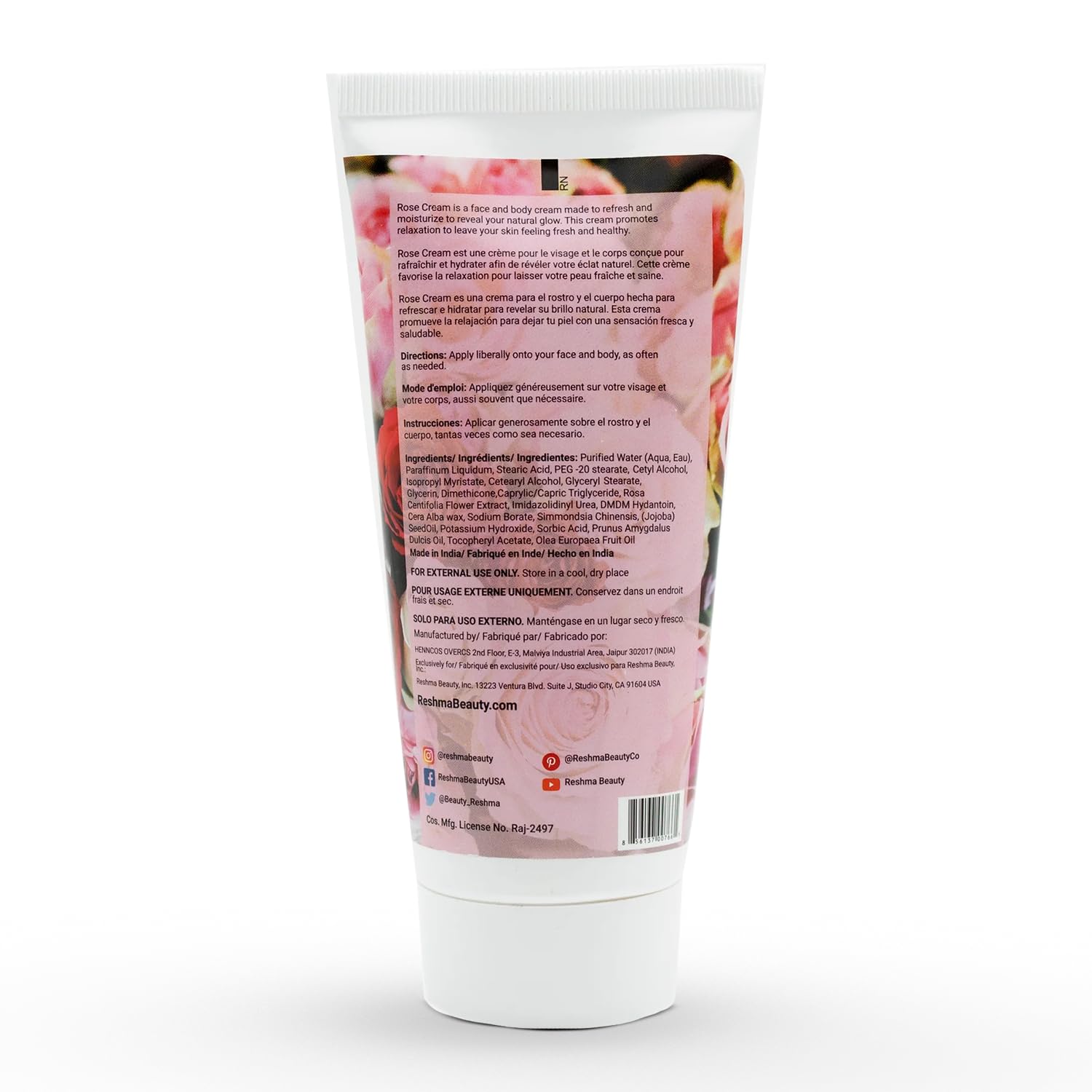 Reshma Beauty Rose Face & Body Cream for Normal to Dry Skin - Hydrating Moisturizer with Rose Oil, Almond Oil & Olive Oil - Enhances Natural Glow - 5.07 fl oz Body Butter (Pack of 1) - Perfect for Daily Skincare Routine & Nighttime Hydration