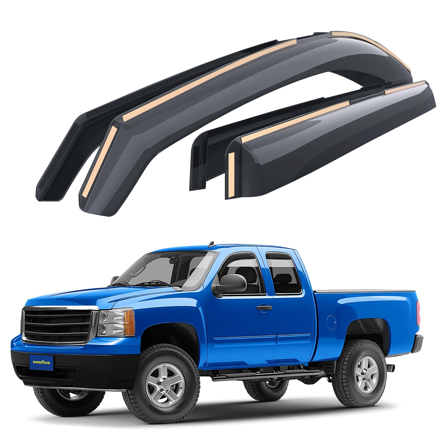Goodyear Shatterproof In-Channel Window Deflectors for 2007-2013 GMC Sierra 1500 Extended Cab - 4-Piece Rain Guards & Vent Visors | Truck Accessories for Weather Protection & Style