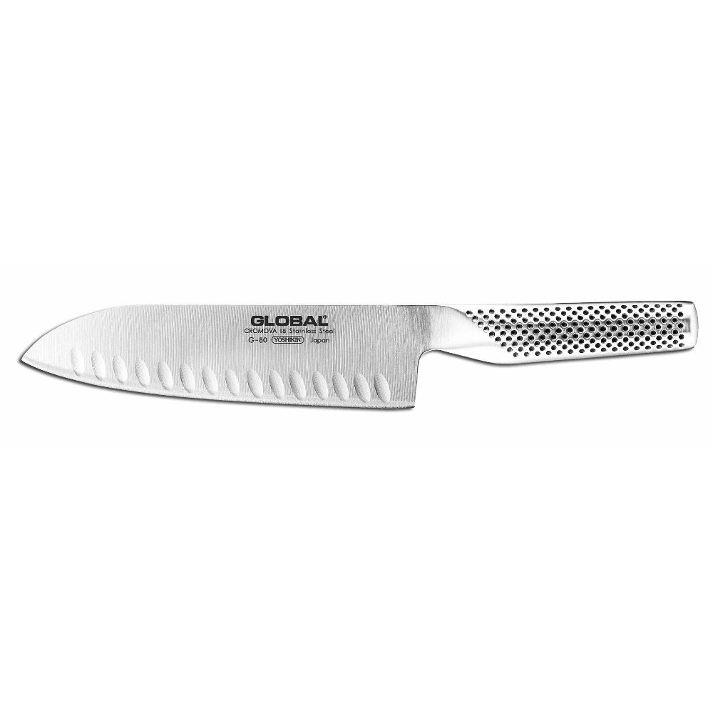 Premium Global G-80 Granton Santoku Knife 7 Inch - Japanese Stainless Steel Kitchen Knife for Slicing, Dicing & Chopping - Perfect for Home Chefs & Professional Cooking