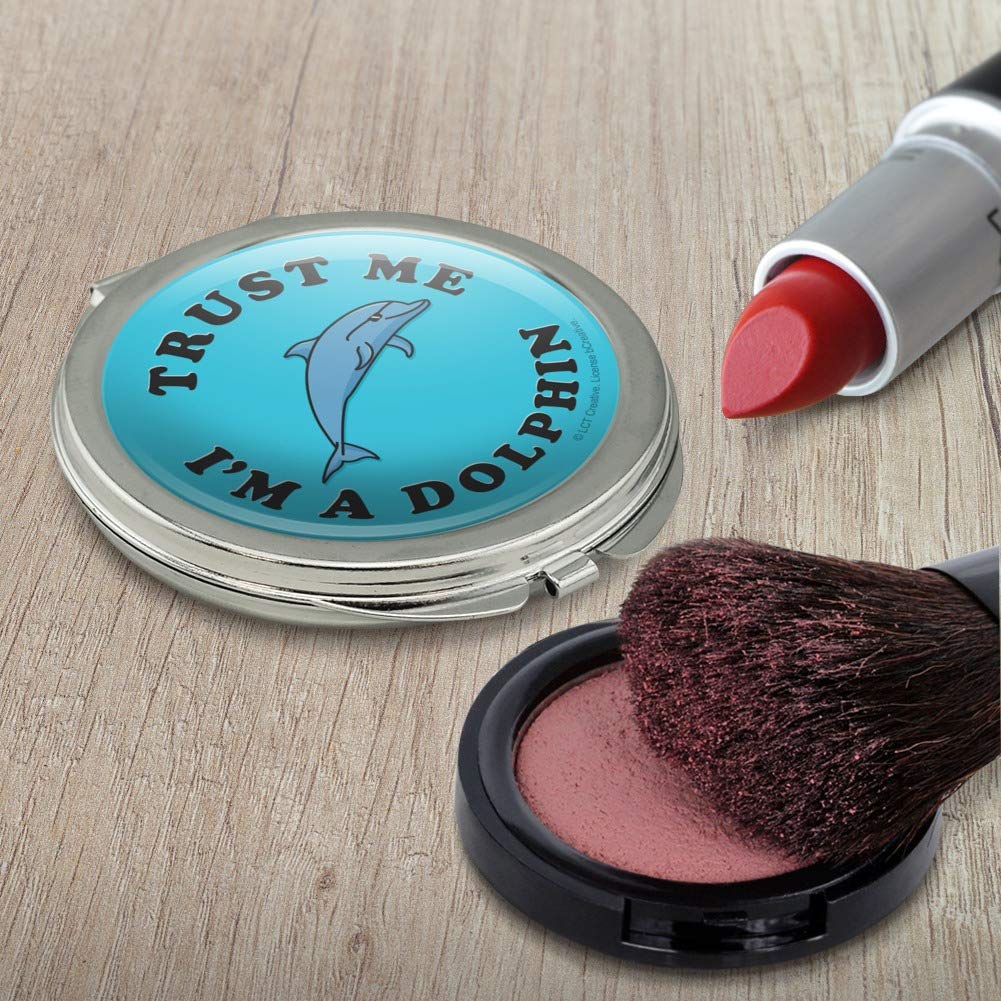 Funny 'Trust Me I'm a Dolphin' Compact Travel Purse - Cute Humor Handbag with Mirror for Makeup | Perfect Gift for Beach Vacation & Dolphin Lovers