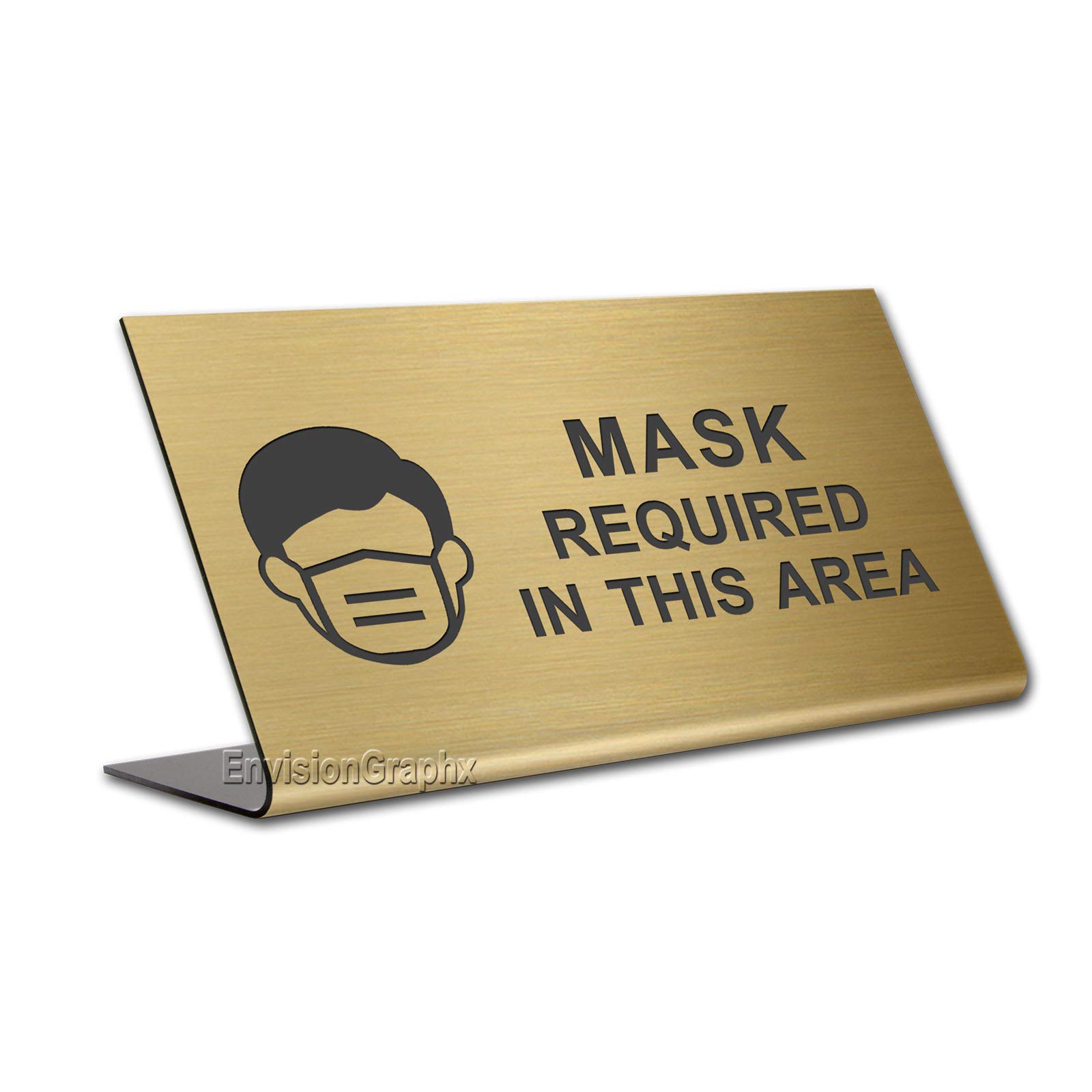 4x8 Desk Sign - MASK Required in This Area (Gold) | COVID-19 Safety Sign for Office, Retail & Public Spaces | Durable Acrylic Workplace Sign