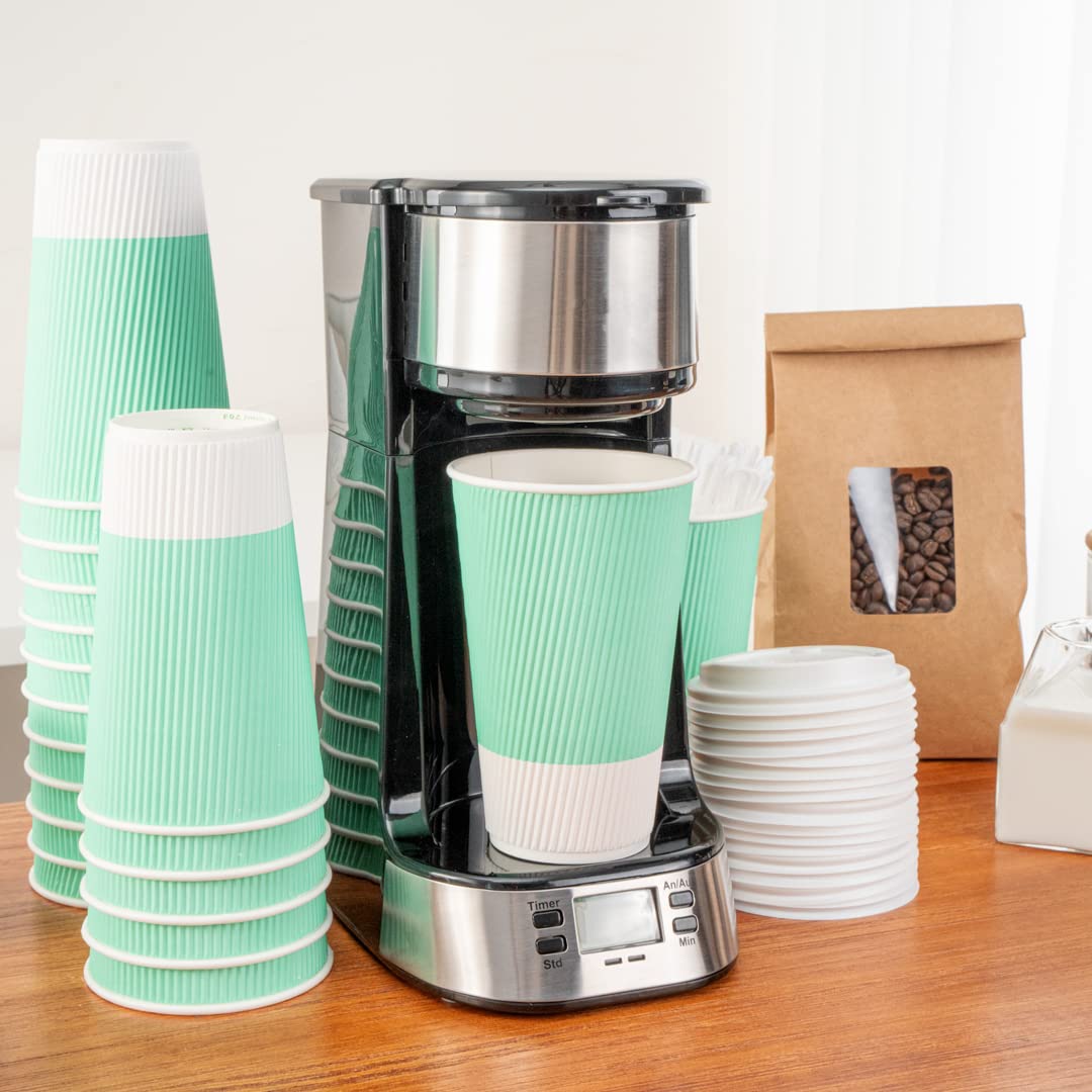 16oz Insulated Paper Coffee Cups with Lids (200 Pack) - Leakproof, Non-Slip, Eco-Friendly Disposable Hot Cups for Coffee, Tea, Hot Chocolate & Lattes - Perfect for Cafes, Offices & Catering Events