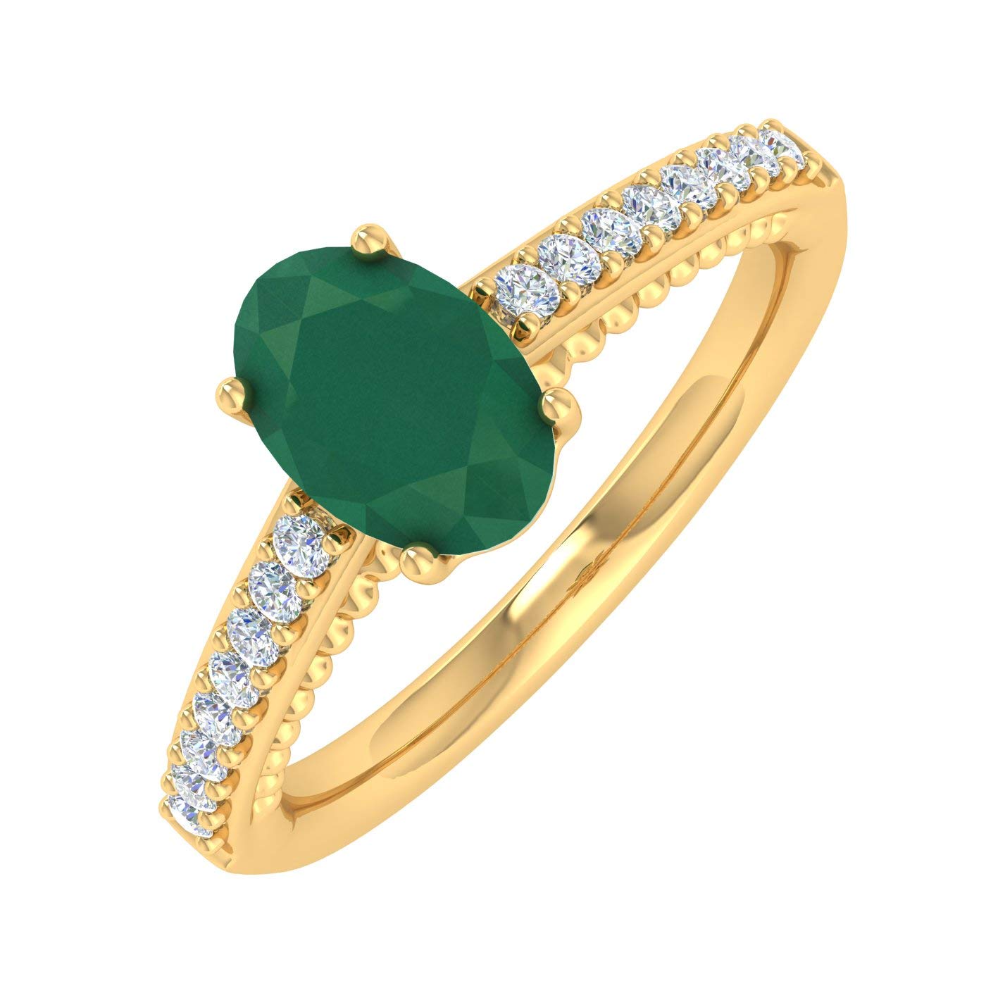 1 Carat Oval Emerald & Round Diamond Solitaire Engagement Ring in 10K Gold - Elegant Wedding Proposal Jewelry for Her