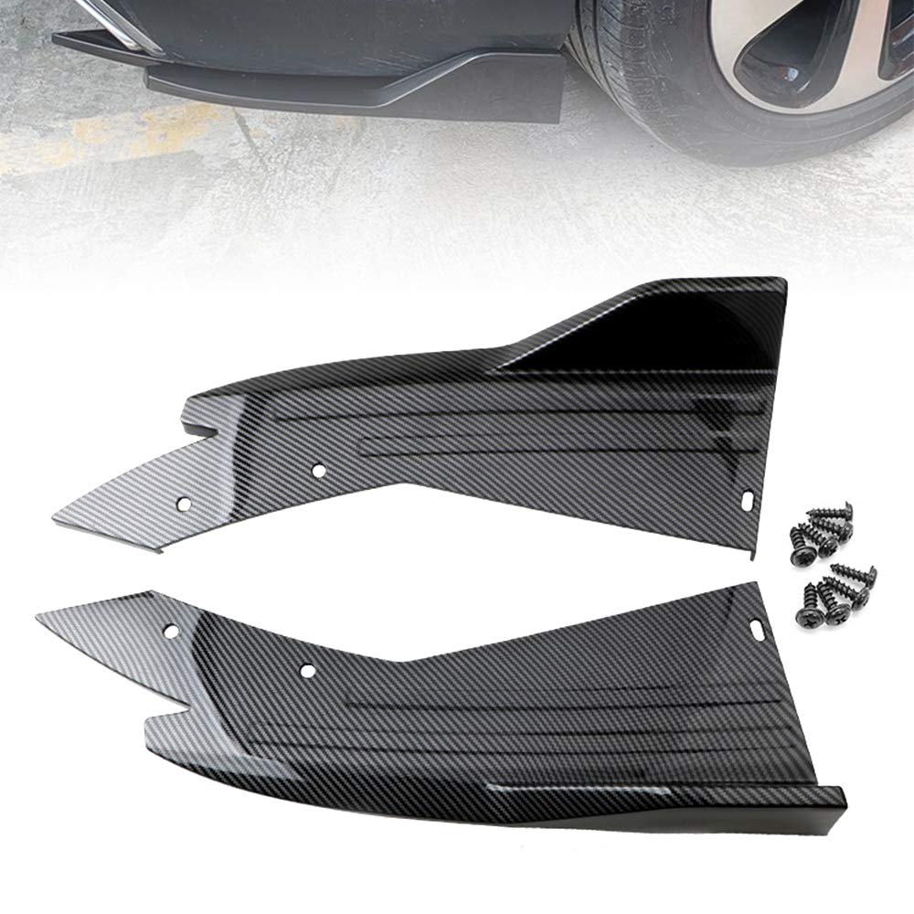 2PCS Universal Carbon Fiber Rear Bumper Lip Diffuser & Front Bumper Splitter Kit with Side Skirt Spoiler - Car Body Styling for Enhanced Aerodynamics & Sporty Look (Fits Most Vehicles) - Perfect for Street Racing & Car Show Modifications