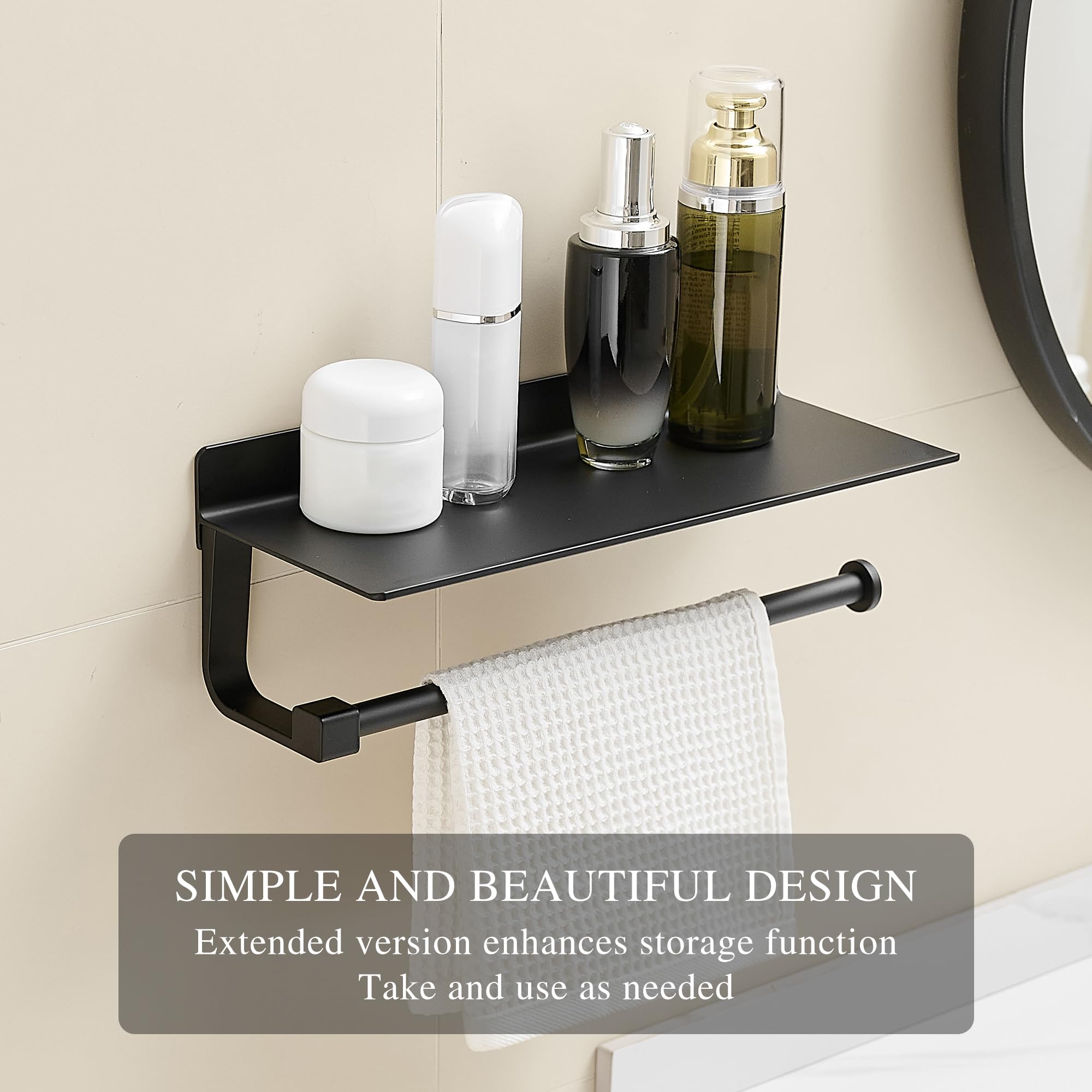 JOOM Black Wall Mounted Hand Towel Holder with Shelf - Bathroom & Kitchen Paper Towel Organizer - Perfect for Small Spaces, RVs, and Laundry Rooms