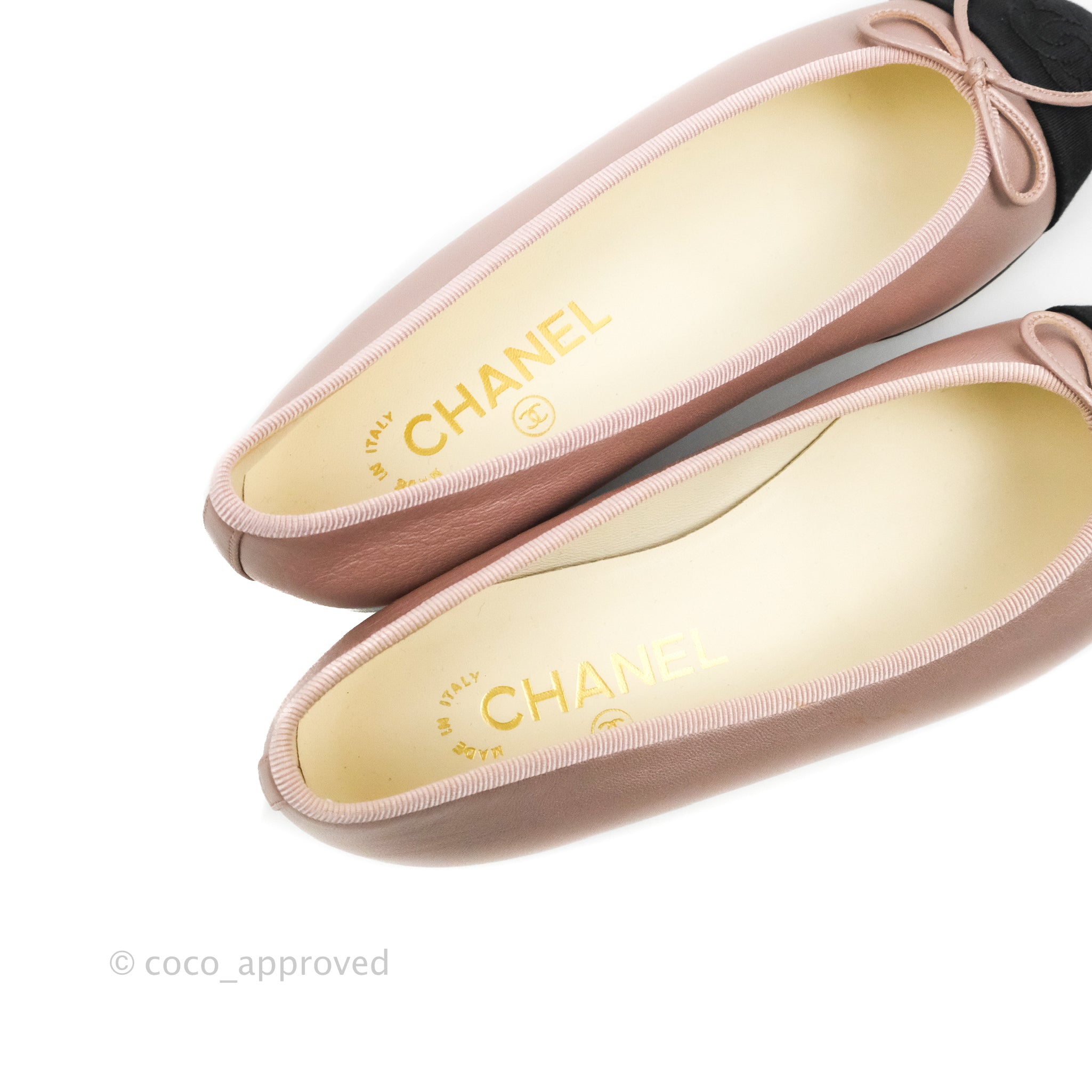 Chanel Ballerina Flats for Women - Pink & Black Leather Ballet Shoes Size 36 | Comfortable & Elegant for Work, Parties & Daily Wear