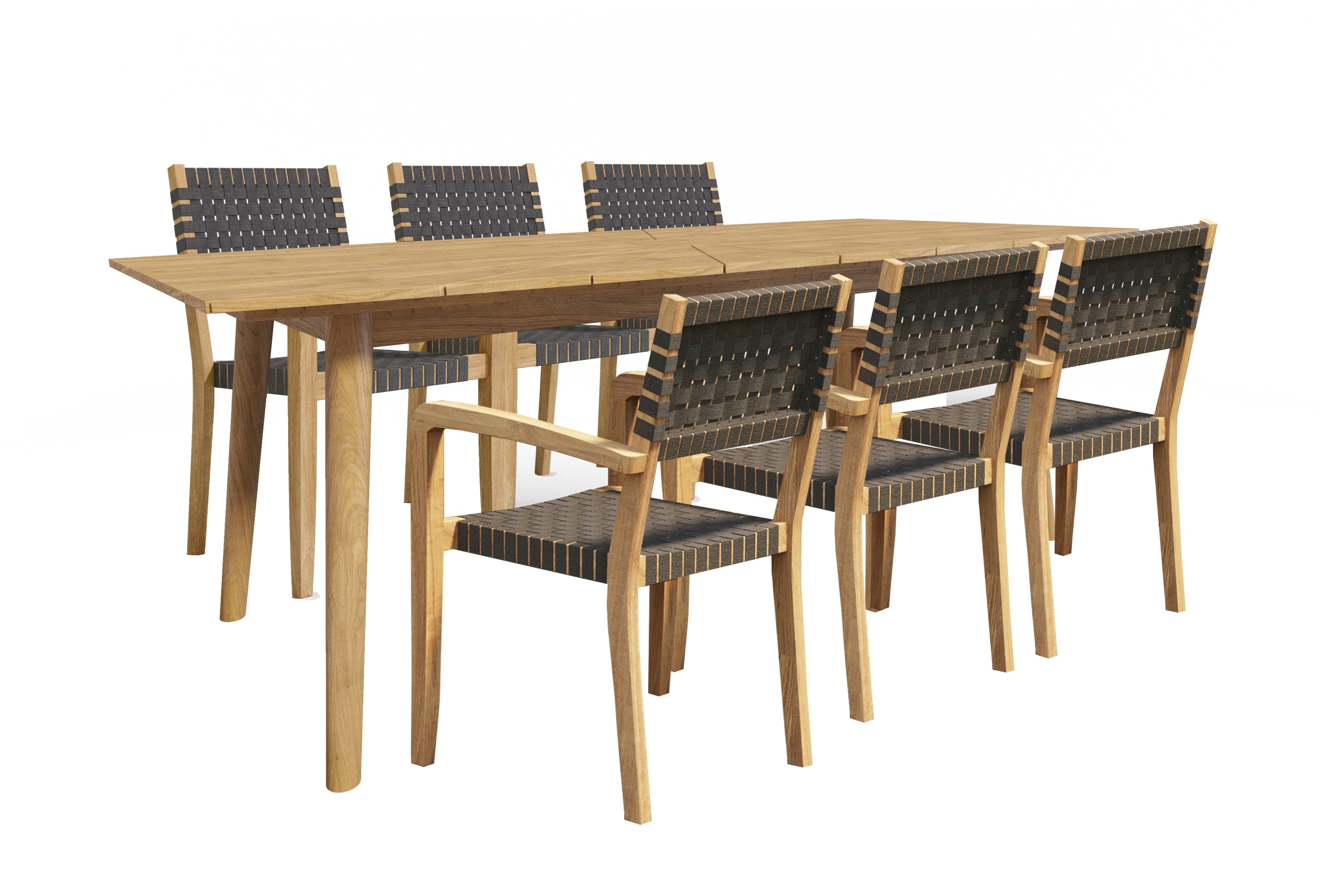 Premium 7-Piece Rectangular Teak Outdoor Dining Set with Stacking Armchairs – Perfect for Patio, Garden, Poolside & Backyard Entertaining