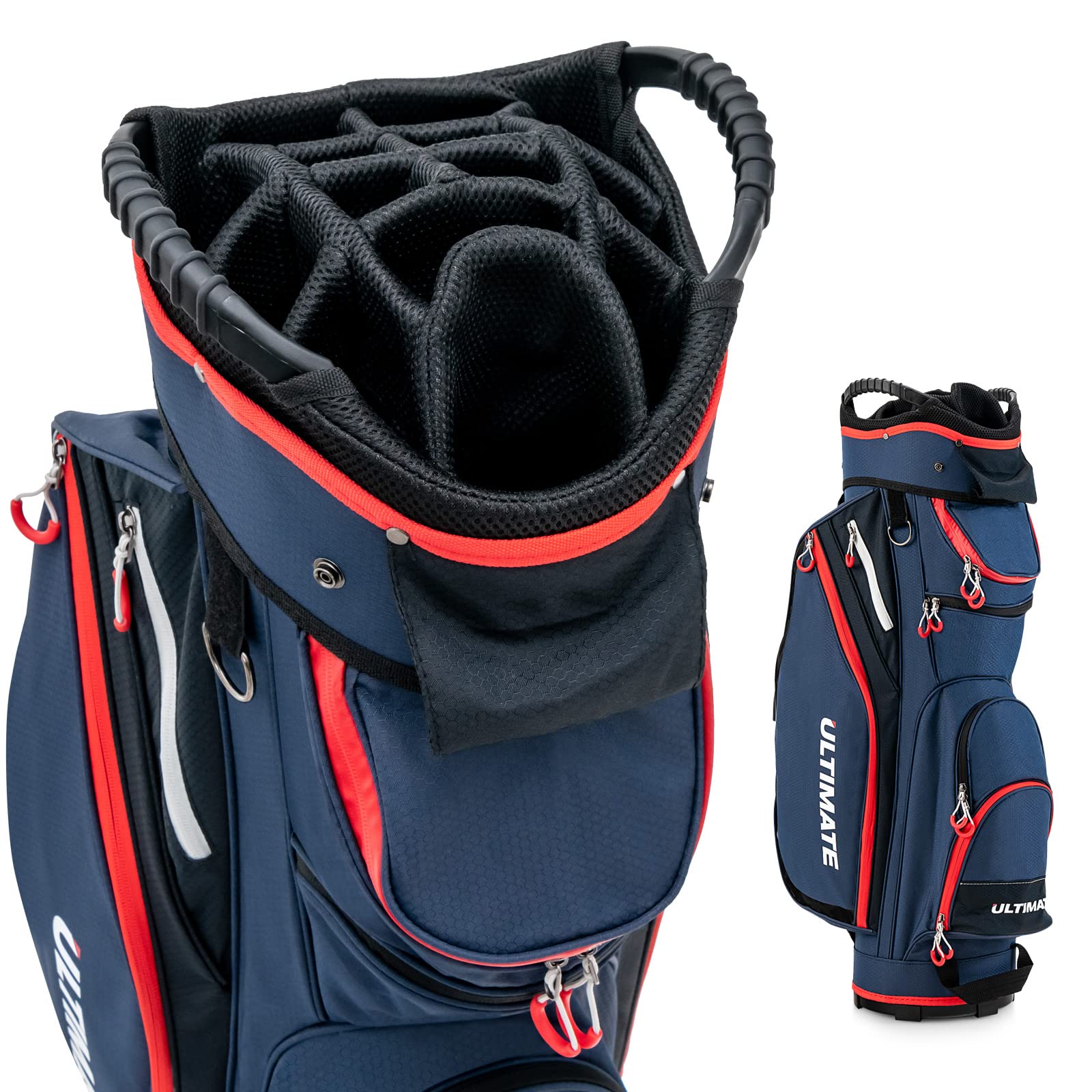 GYMAX 14-Way Divider Golf Cart Bag with Rain Hood & Cooler Pocket - Waterproof Lightweight Golf Club Bag for Men & Women - Perfect for Golf Courses, Driving Range & Travel (Navy)