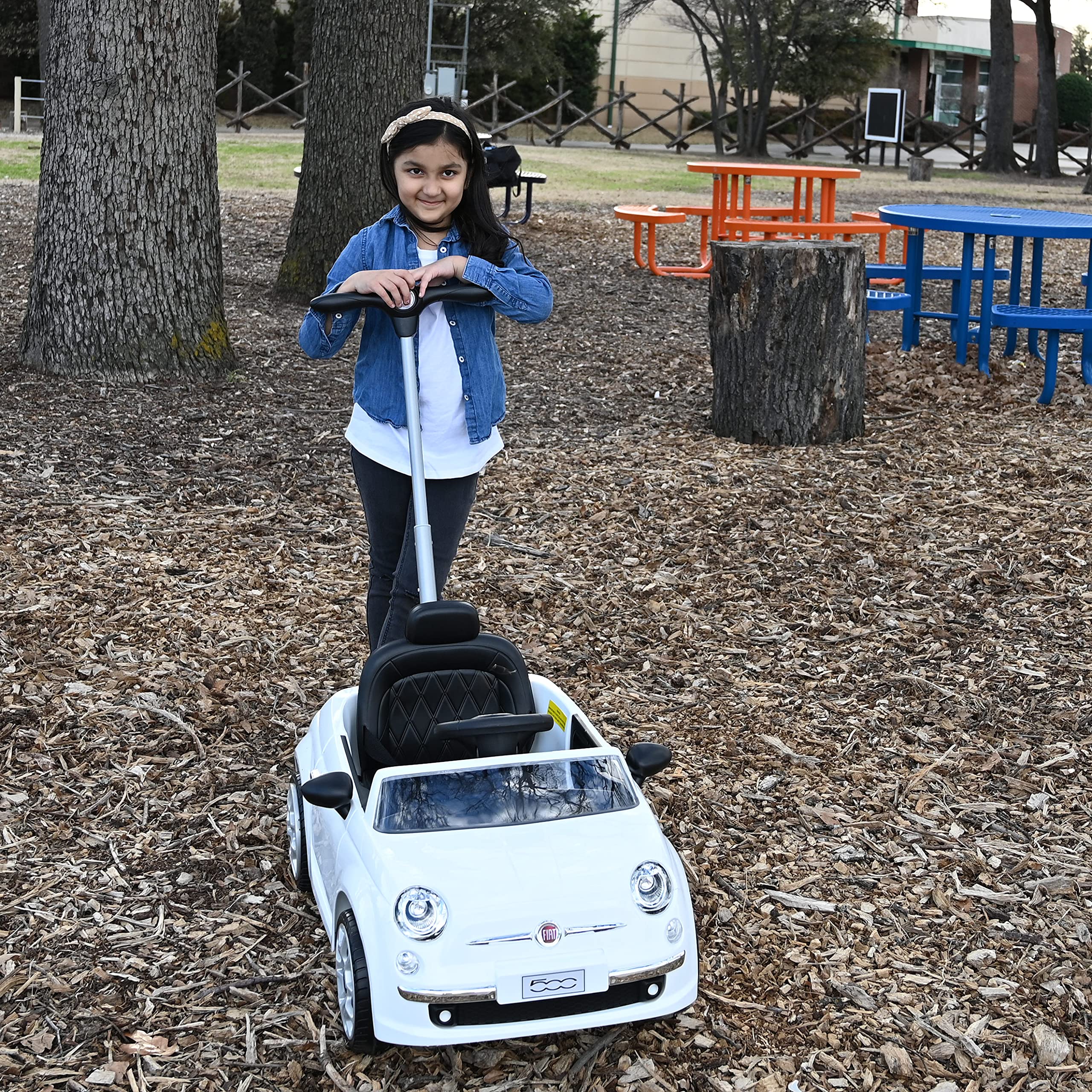 Best Fiat 500 Ride On Push Car for Kids - Adjustable Footrest & Handle, Built-in Horn & Music, Stable Wheels - Toddler Stroller Toy for Ages 2-3 Years (37